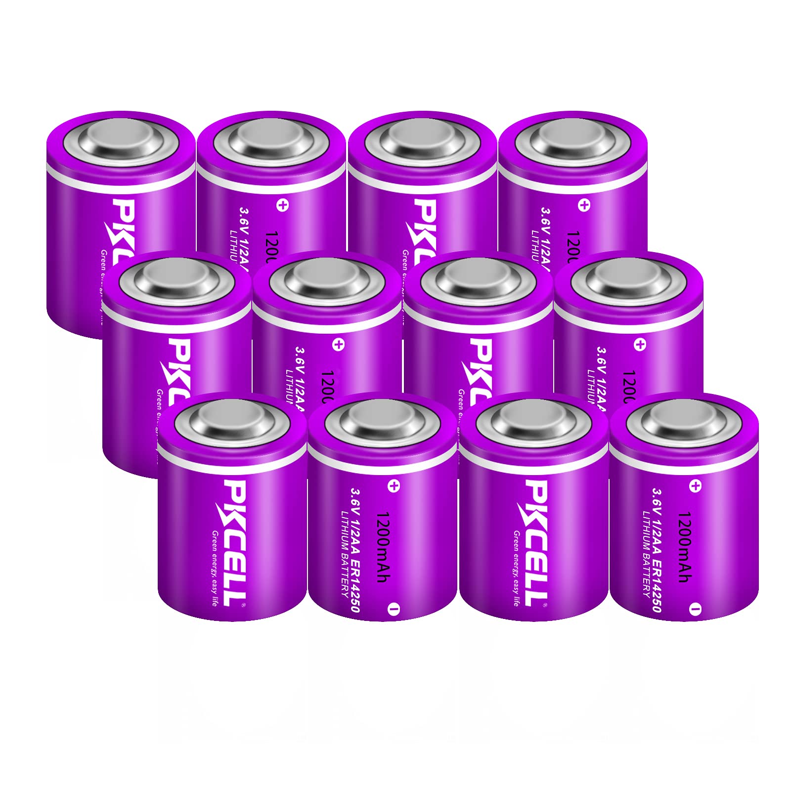 ER14250 3.6V 1/2AA Lithium Thionyl Chloride (Li-SOCl2) Battery - 1200mAh Non-Rechargeable Long Life Battery (Pack of 12) - Perfect for Medical Devices, Security Systems & IoT Sensors