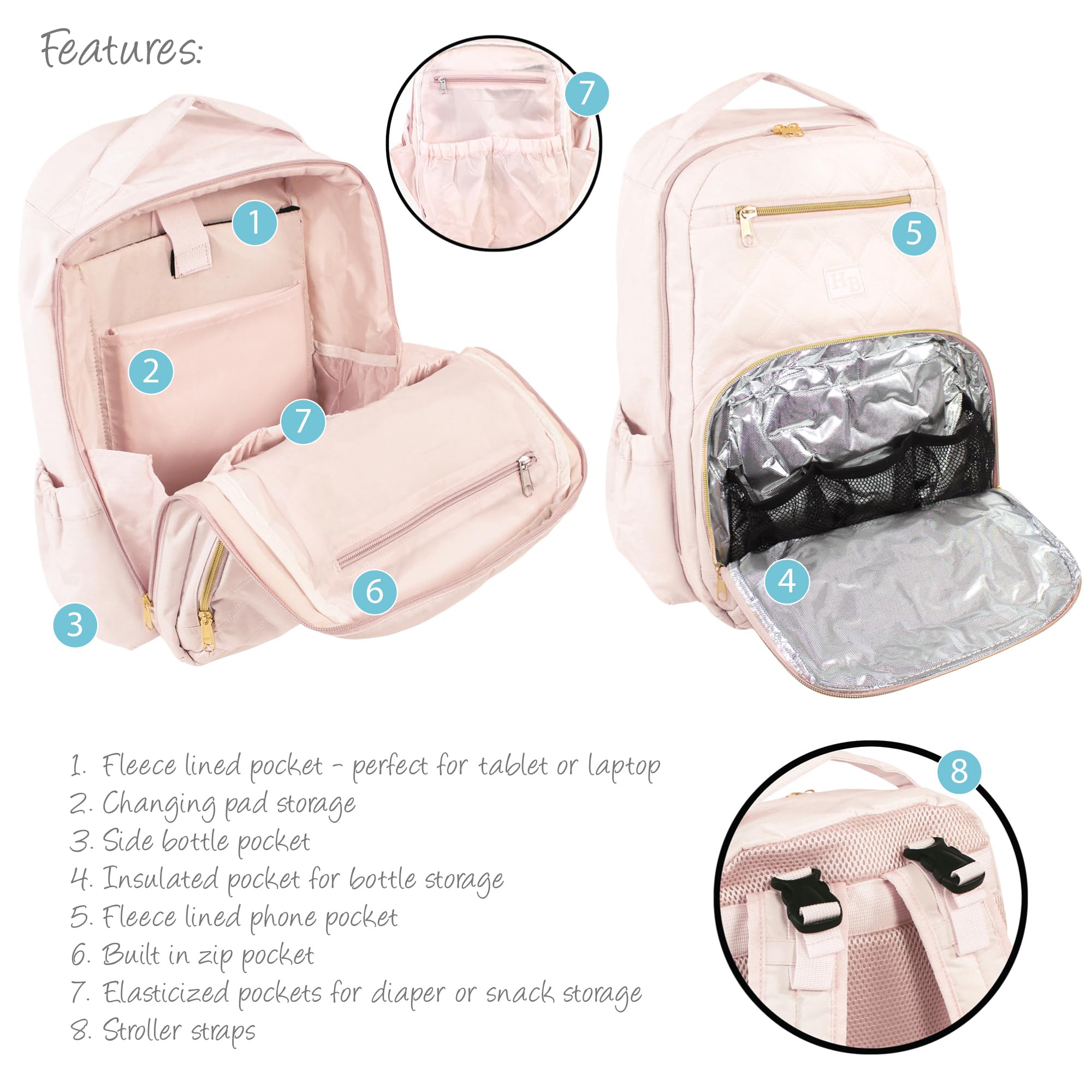 Hudson Baby Unisex Premium Diaper Backpack with Changing Pad - Lightweight & Spacious Baby Bag for Travel, Daycare & Outings (Powder Pink, One Size) | Perfect for New Parents, Baby Showers & On-the-Go Families