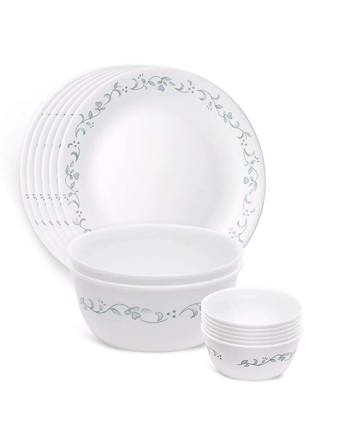 Corelle ES Country Cottage Unbreakable Glass Dinnerware Set - 14-Piece Microwave & Dishwasher Safe Dinner Set for Everyday Use, Gift Idea for Home & Kitchen