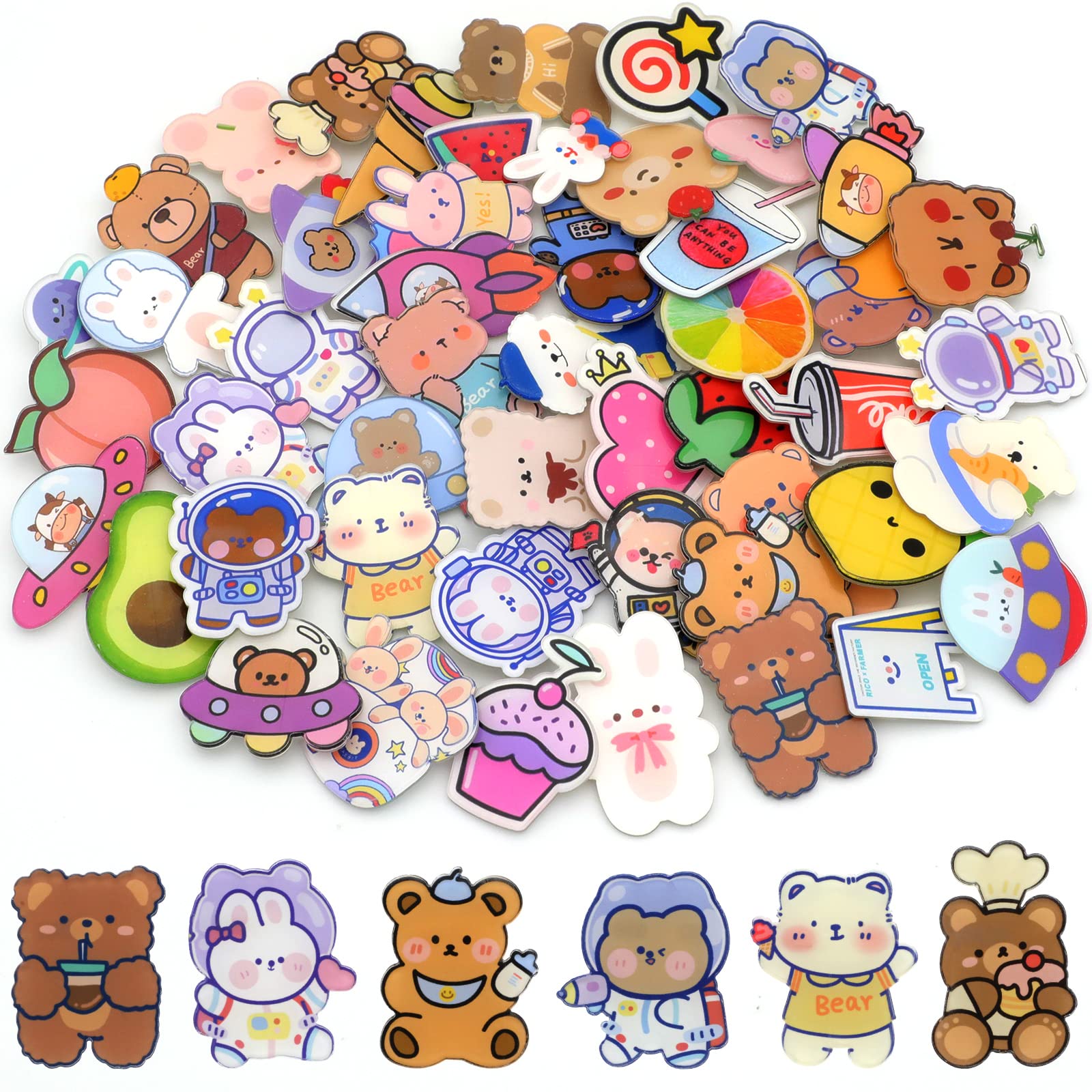 50 Pcs Kawaii Aesthetic Acrylic Pins for Backpacks, Bags, Hoodies & Jackets - Cute Fashion Accessories for Girls - Perfect for School, Travel & Outfit Decoration