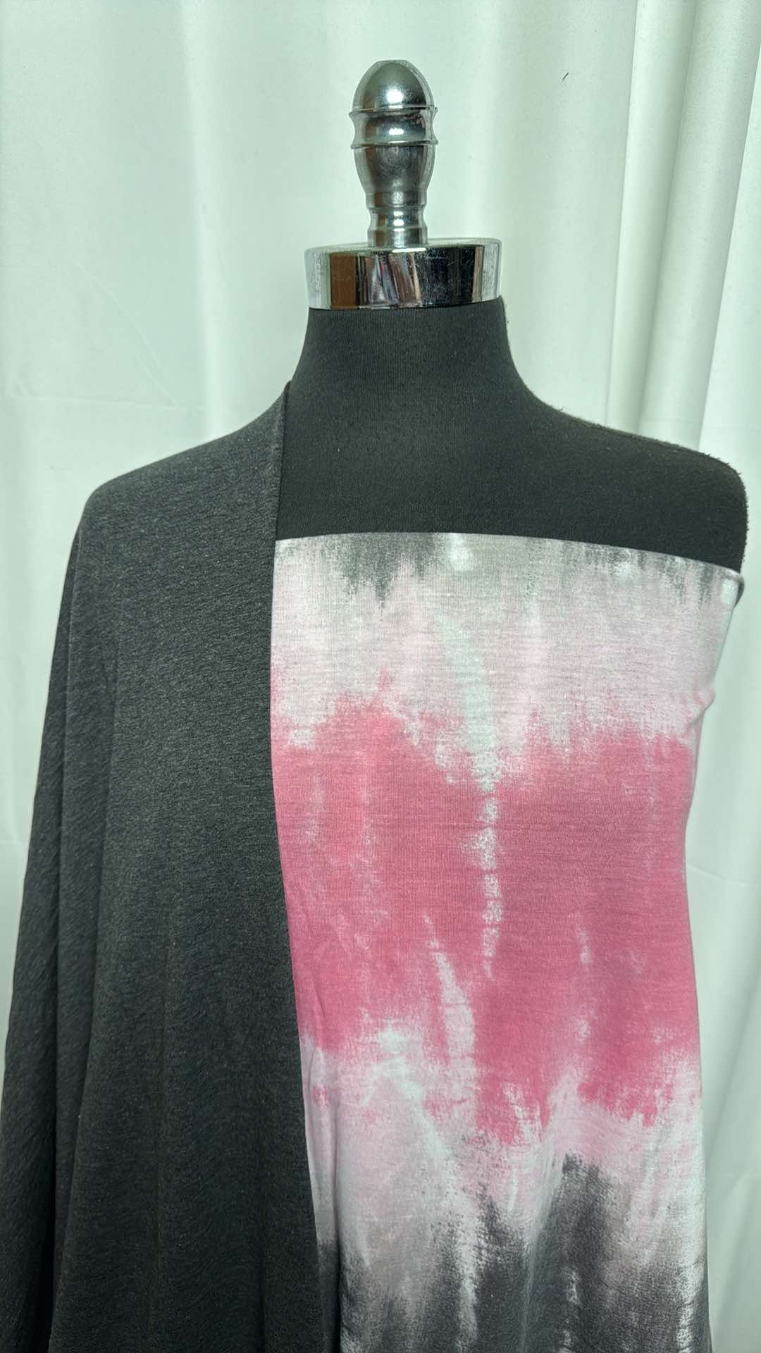 Charcoal and Pink Tie Dye Bundle - 2 Yard Charcoal/Pink Tie Dye PRS Jersey & 1+ Yard Charcoal Modal Fabric (A27242) for DIY Fashion, T-Shirt Making, and Craft Projects