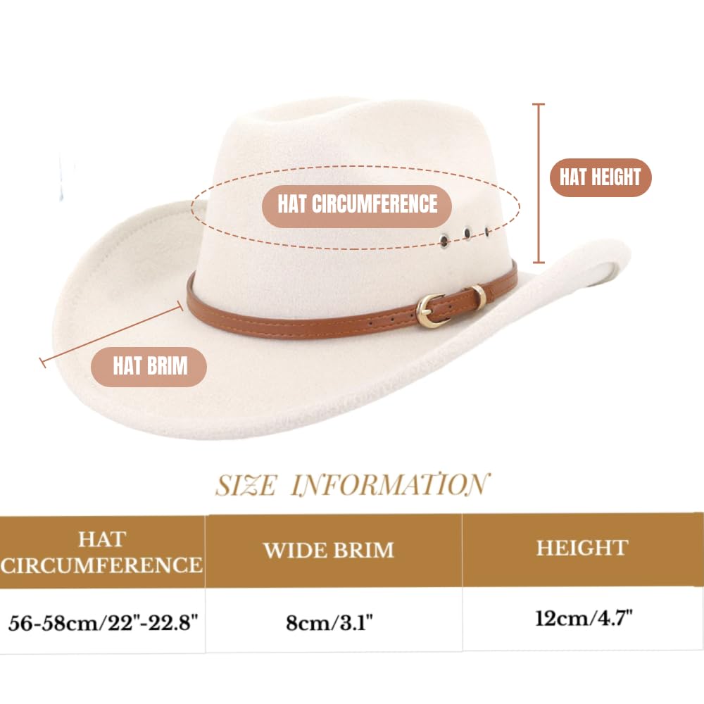 LIDHAY Western Cowboy Hat for Women & Men - Classic Wide Brim Felt Fedora Hat with Belt Buckle - Perfect for Outdoor Rodeo, Country Music Festivals & Western Style Fashion