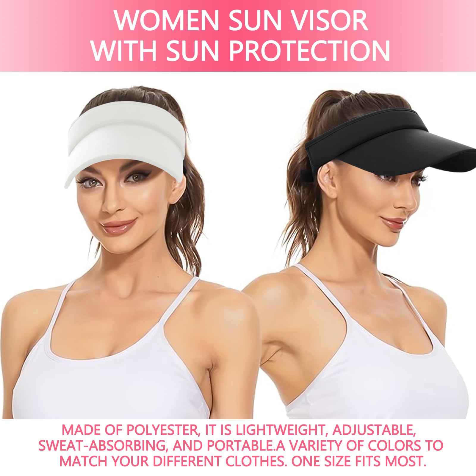 UPF 50+ Sun Protection Visor Hats for Women & Men - Adjustable Wide Brim Sports Hat for Golf, Running, Hiking & Outdoor Activities - Breathable Mesh Design for Summer Sun Safety