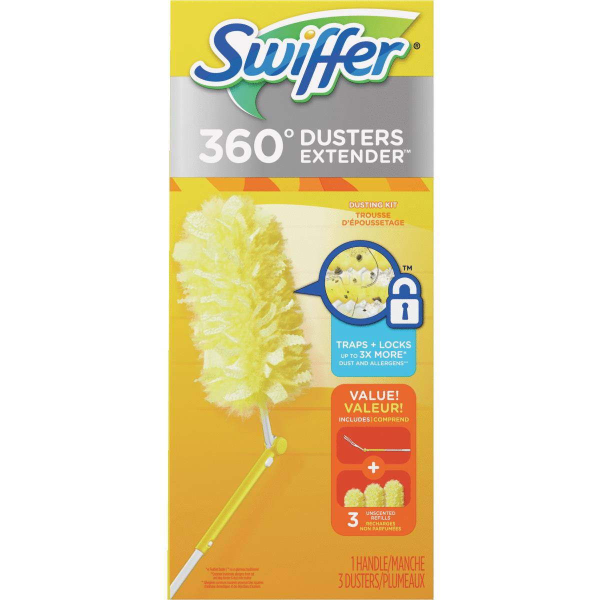 Swiffer 360° Extendable Handle Duster Starter Kit - Reusable Dusting Pads for Home Cleaning, Reaches High Ceilings & Tight Spaces - Perfect for Dusting Ceiling Fans, Blinds, and Hard-to-Reach Areas