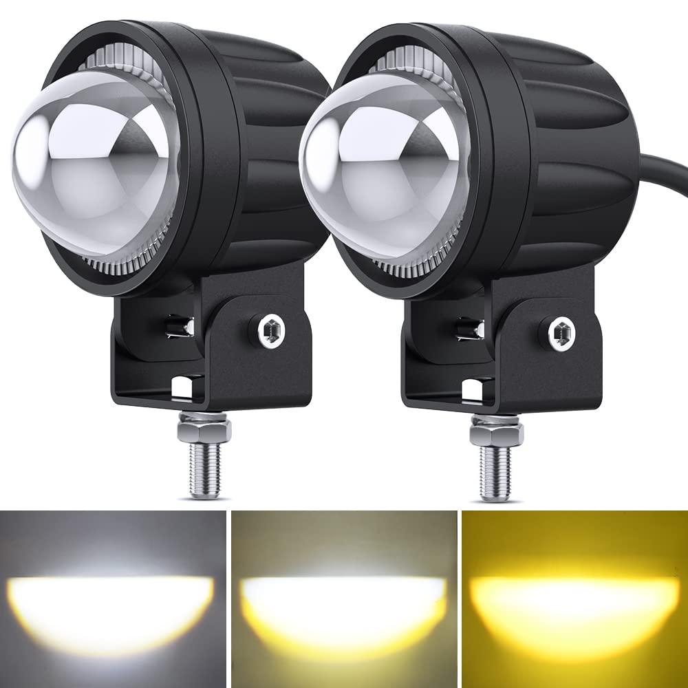 GSRECY 6000LM Motorcycle Headlights - Amber & White Spot Lights for Bikes, Quads, Boats - Off-Road & Night Riding