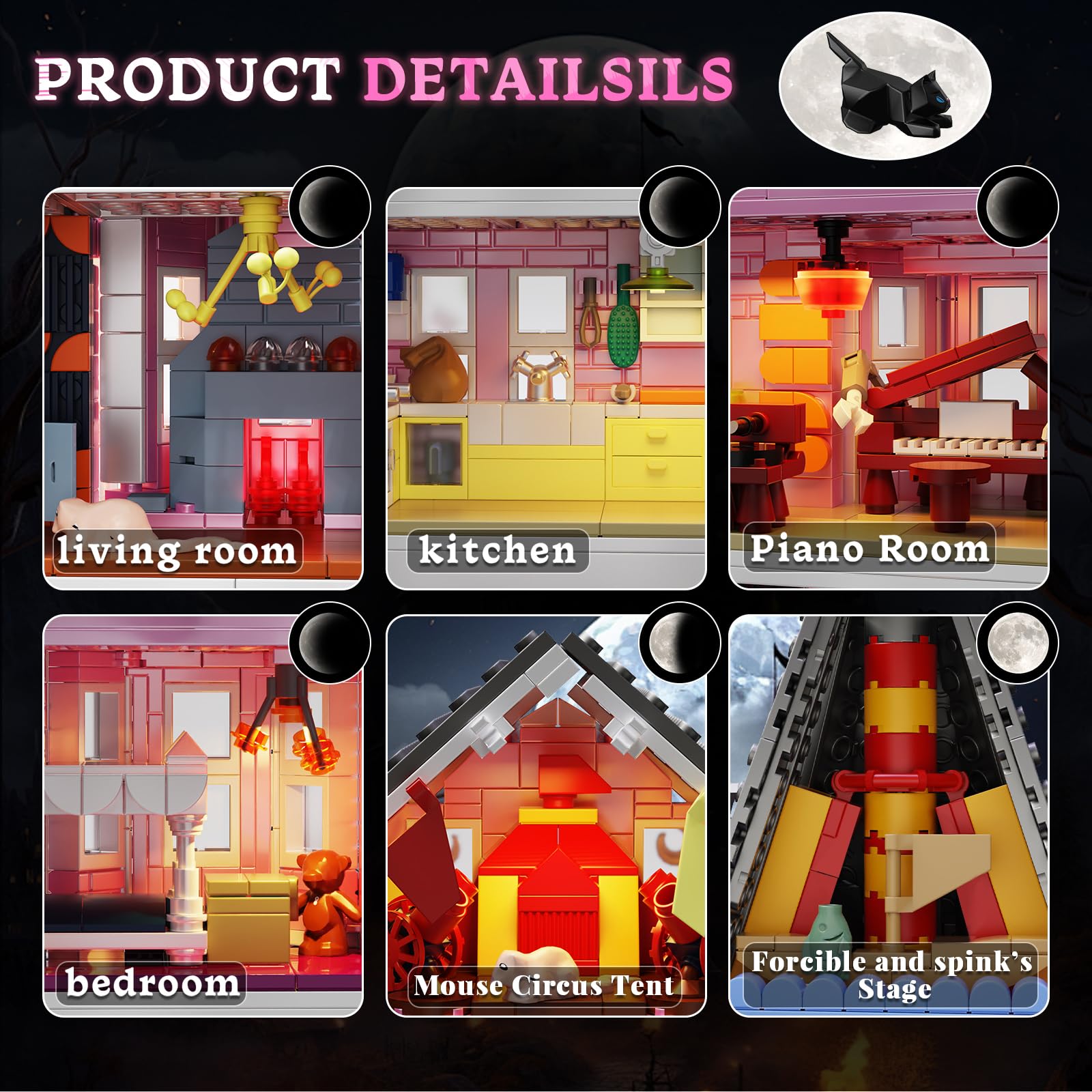 Pink Palace Haunted House Building Set with LED Lights - 1349PCS Halloween Block Toy Kit for Kids & Adults Ages 8+, Lego-Compatible Christmas Gift for Girls & Boys - Perfect for Spooky Decor, Holiday Displays & Creative Play