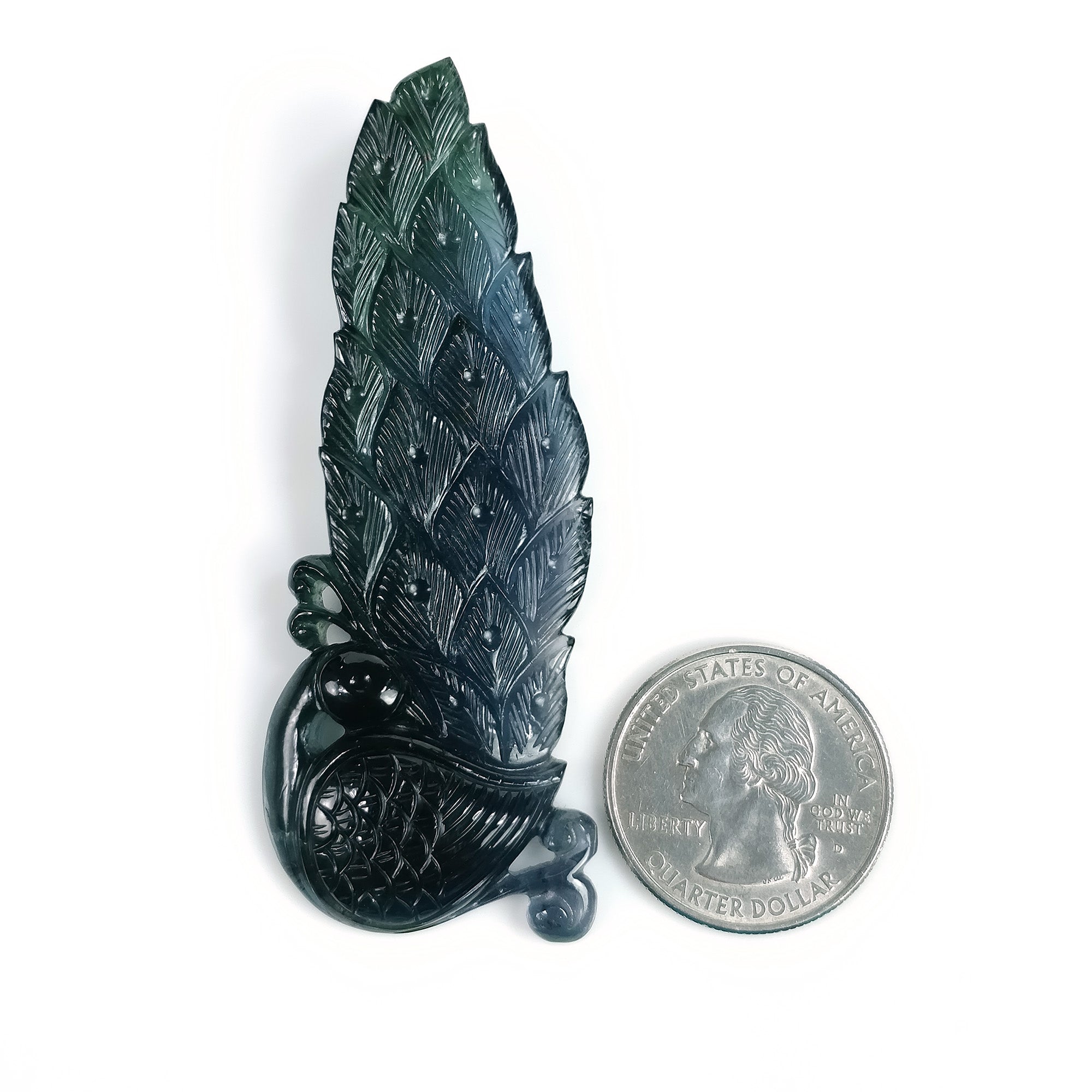 93.00cts Natural Untreated Green Tourmaline Gemstone - Hand Carved Peacock Sculpture 75x28x7mm - Unique Collector's Item for Home Decor, Meditation & Crystal Healing