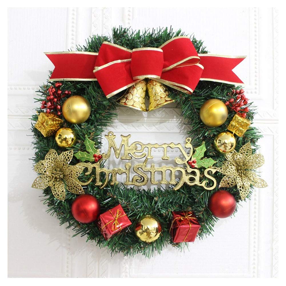 JINJINTAO 50cm Christmas Wreath Garland with Bell - Festive Holiday Door Hanging Decor for Home, Window, and Shopping Mall Displays - Red & Green Christmas Tree Ornament Set for Xmas Party Decorations