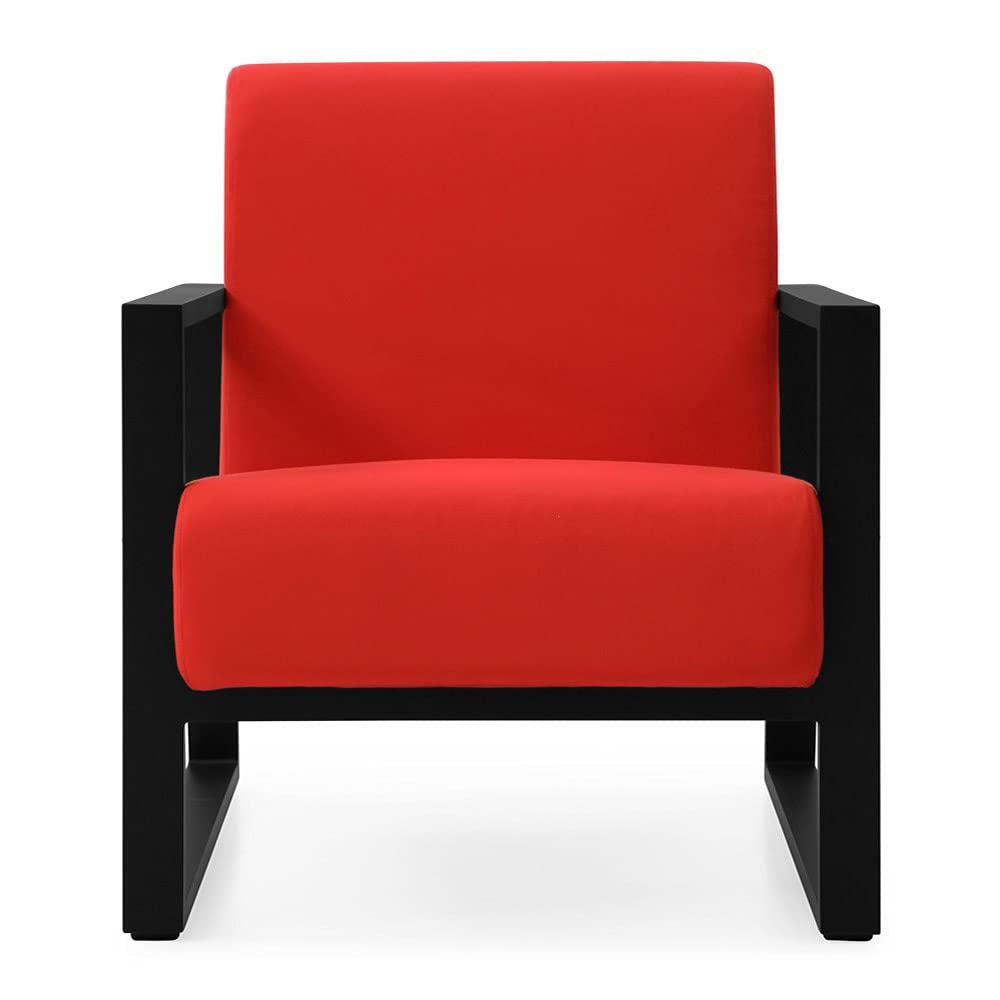 ZURI Modern Elba Outdoor Armchair with Quick-Dry Cushions & Powder-Coated Aluminum Frame - Black/Red - Patio, Garden, Poolside & Balcony Furniture for Relaxing Outdoors