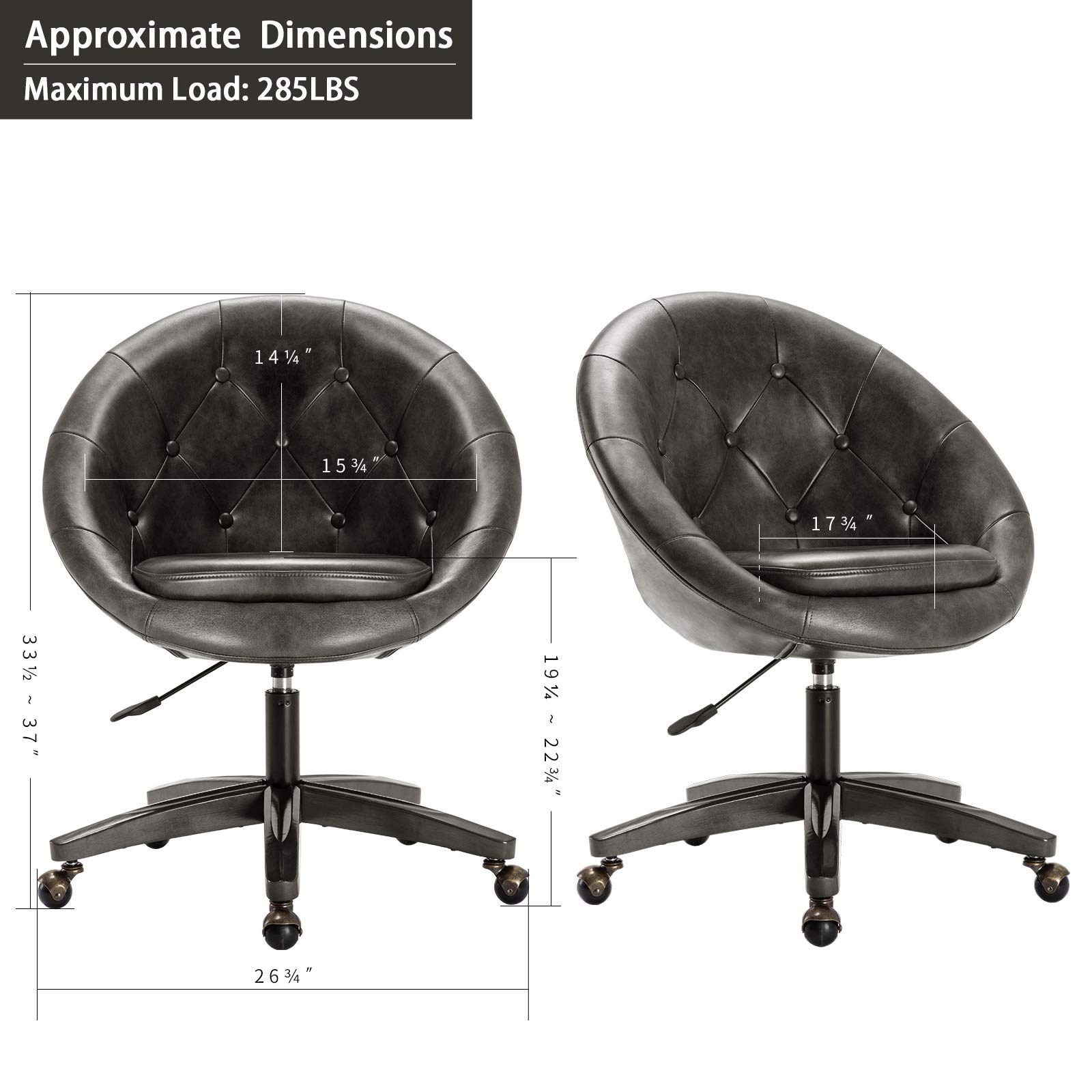 Premium PU Leather Executive Office Chair - Adjustable Swivel Desk Chair with Tufted Round Back, Grey - Perfect for Home Office, Conference Rooms & Workspaces