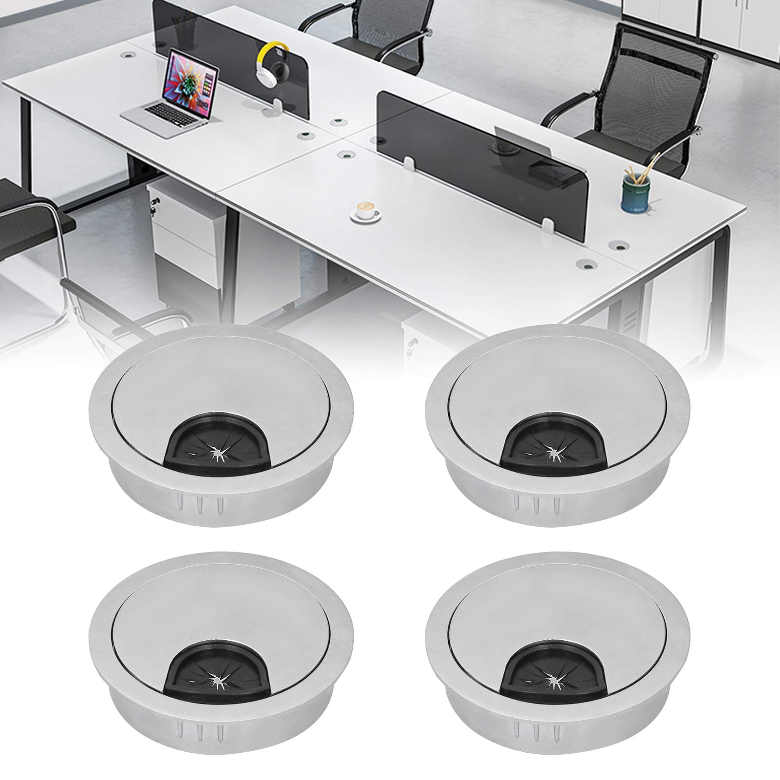 4-Pack Desk Grommet Cable Hole Covers - Wire Management Organizer for Computer Desk, Office & Home Workspace - Durable PC Cable Grommets for Neat Desk Setup (Black, Size #2)