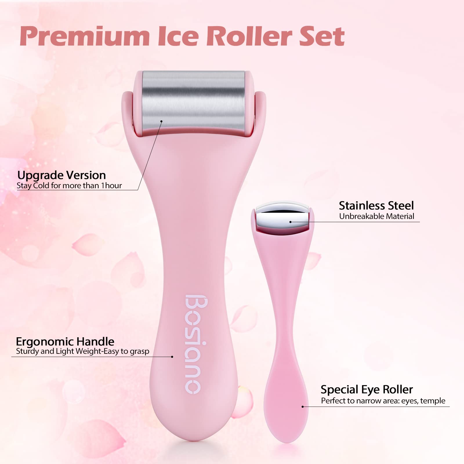 Bosiano Ice Roller for Face - Cooling Facial Massager for Puffiness Relief & Skin Care | Pink Ice Face Roller for Eyes & Face | Reduce Dark Circles & Refresh Skin - Perfect for Morning Routine & Post-Workout Recovery