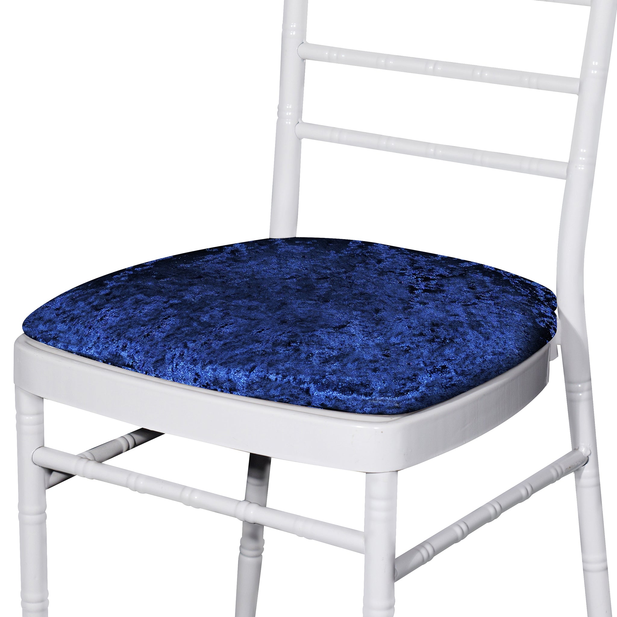 5-Pack Navy Blue Velvet Spandex Chiavari Seat Pad Covers - Waterproof & Stretchable for Wedding, Banquet, and Event Chairs