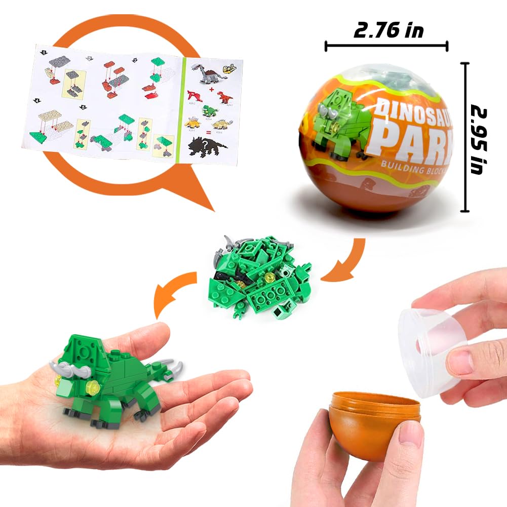 12Pcs Pre-Filled Easter Eggs with Dinosaurs Building Blocks - Easter Basket Stuffers, Party Favors & Egg Hunt Prizes for Kids - Fun Educational Toys for Classroom Activities & Easter Celebrations