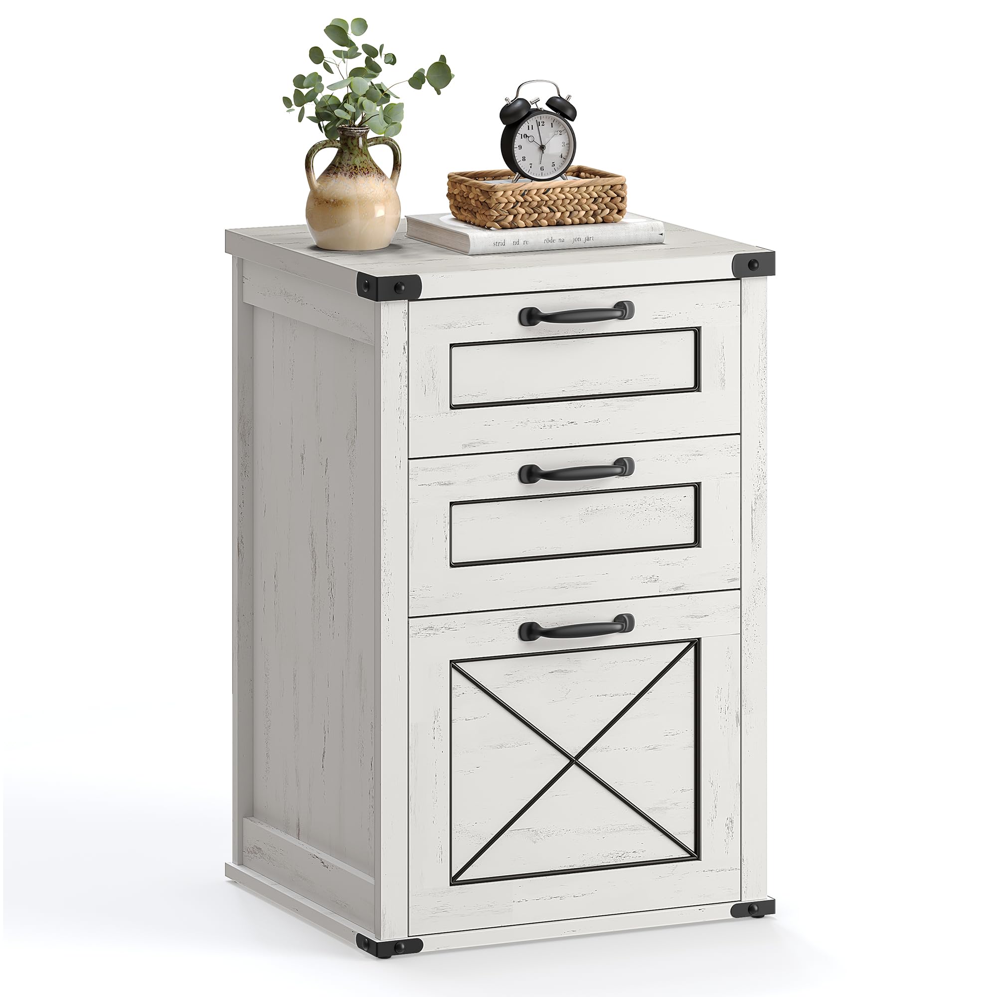 VASAGLE 3-Drawer File Cabinet with Printer Stand - A4 & Letter Size Hanging File Folders - Modern Farmhouse Style Rustic White for Home Office Organization - Perfect for Document Storage and Workspace Setup