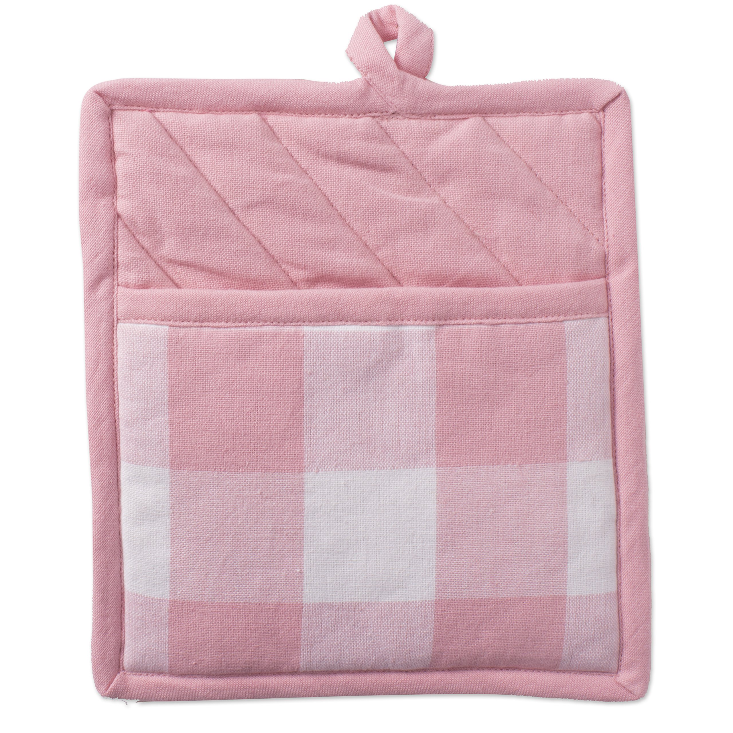 DII Buffalo Check Kitchen Collection - Classic Farmhouse Style Potholder Set (2-Piece, Pink & White) for Cooking, Baking & Holiday Decor