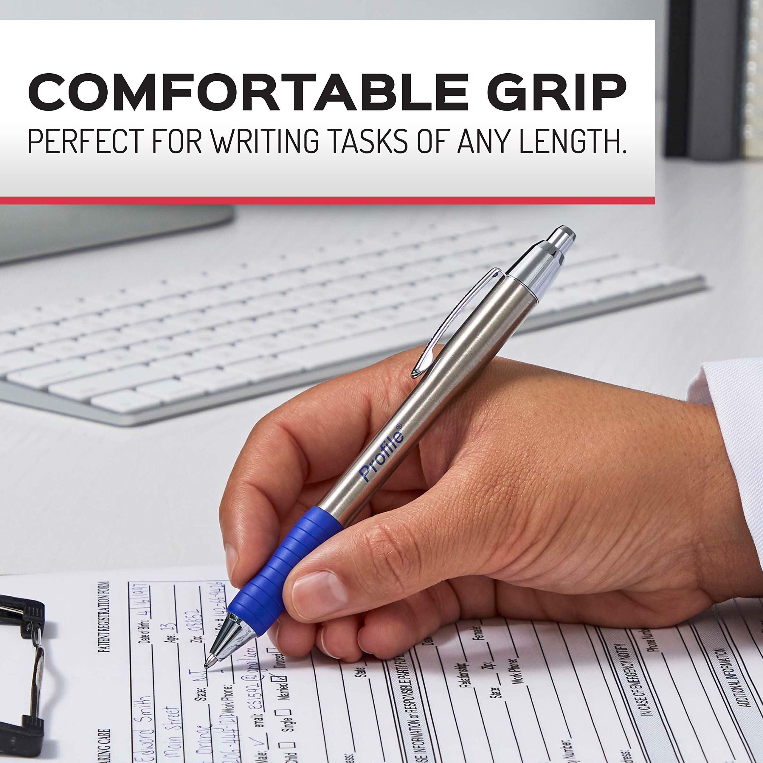 Paper Mate Profile Retractable Ballpoint Pens - 1.0mm Black Ink, Stainless Steel Barrel, 12-Pack for Office, School & Everyday Writing