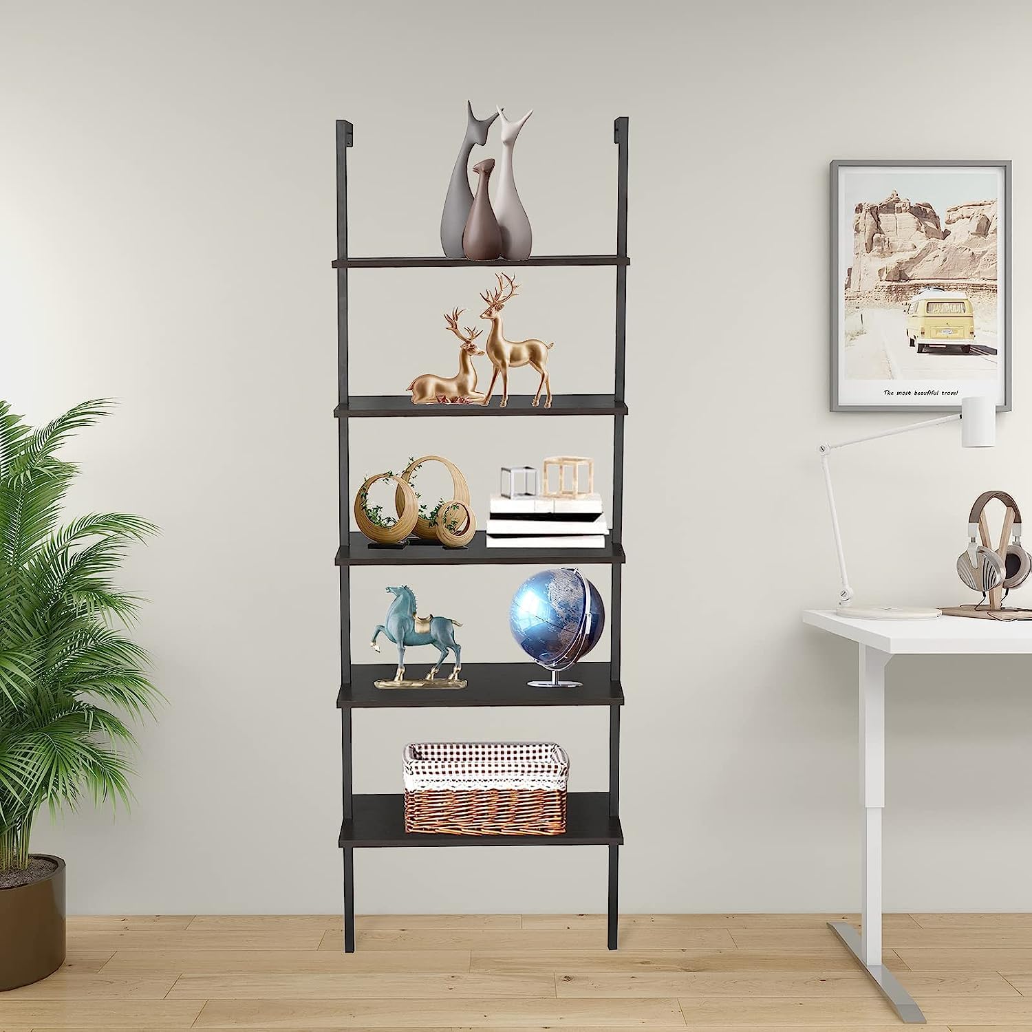 UVII 3-Tier Ladder Shelf with Drawers - Metal Storage Rack for Home & Office