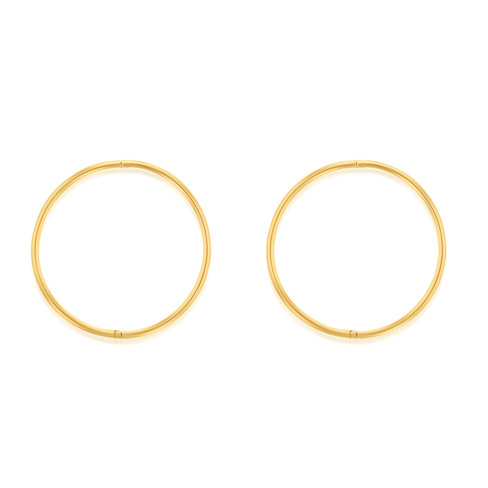 9ct Yellow Gold 25mm Plain Sleeper Earrings for Women - Hypoallergenic Comfort Hoop Earrings for Everyday Wear & Sleep - Classic Gold Hoops for Gifts & Daily Jewelry