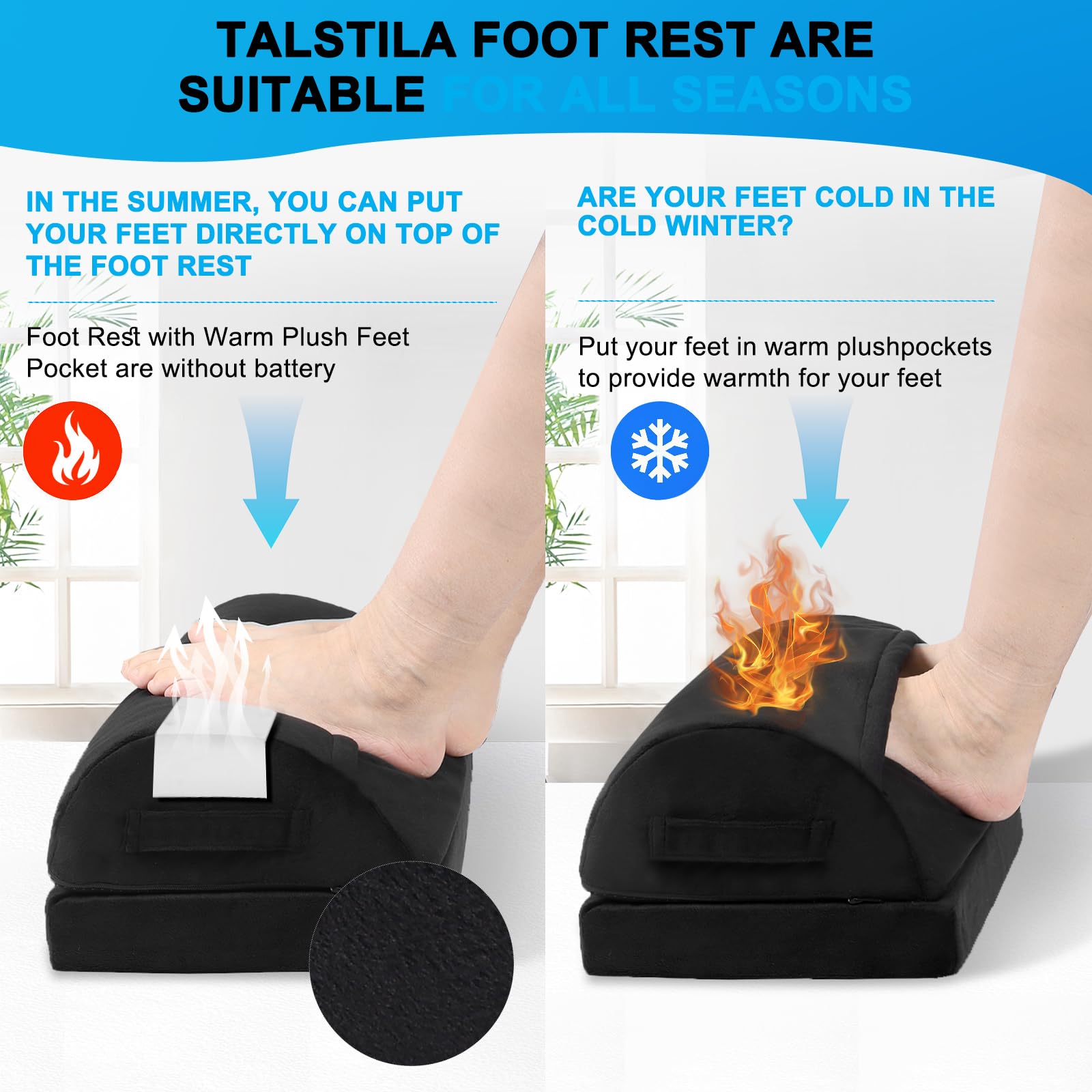 Ergonomic Adjustable Height Foot Rest for Under Desk - Plush Warm Feet Pocket, Office Foot Stool for Back & Leg Pain Relief - Perfect for Work, Gaming & Home Office Comfort