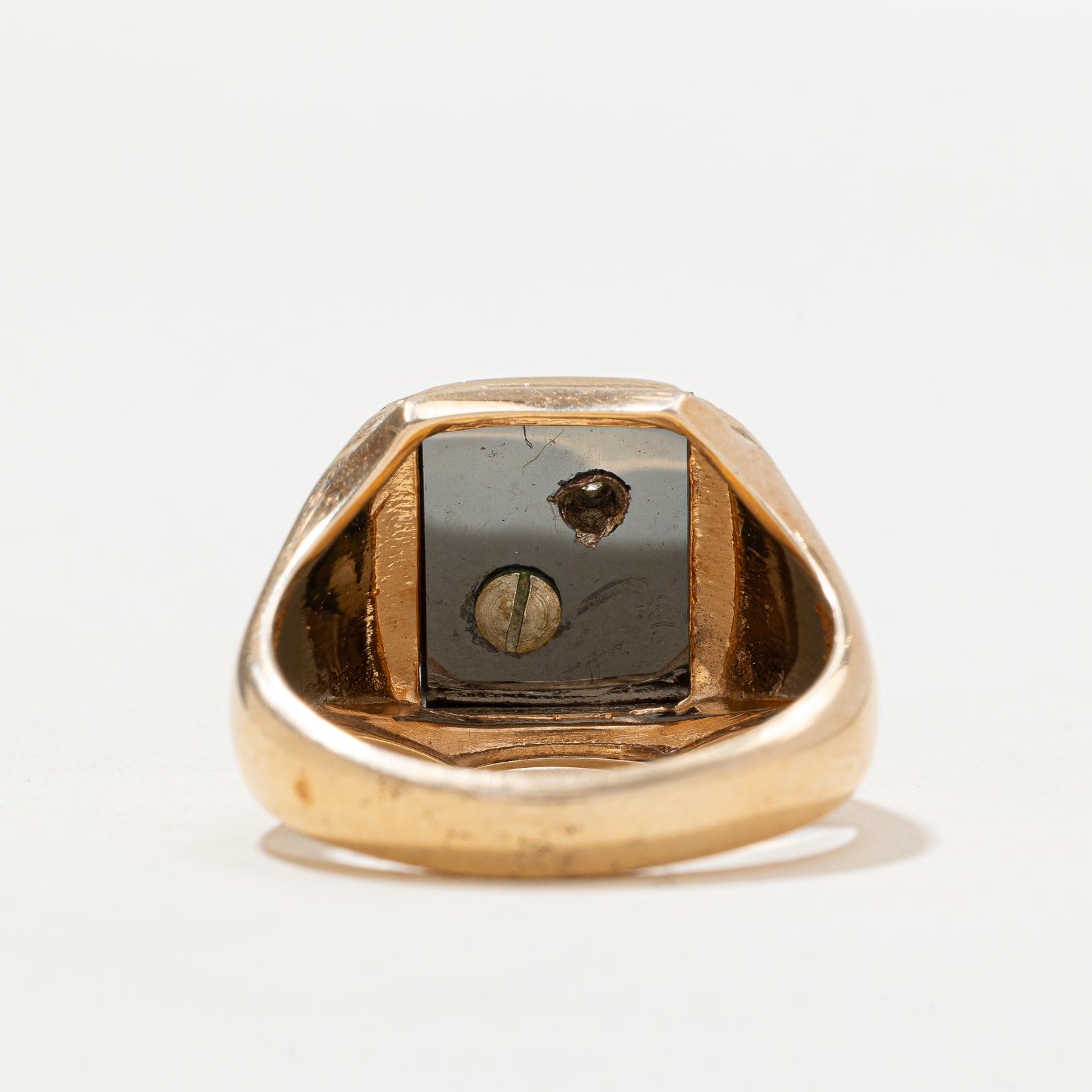 Hematite & Diamond 'J' Initial Signet Ring - 5.00ctw Gemstone, 0.01ct Diamond, Size 9 - Elegant Personalized Jewelry for Women, Perfect Gift for Birthday, Anniversary & Special Occasions