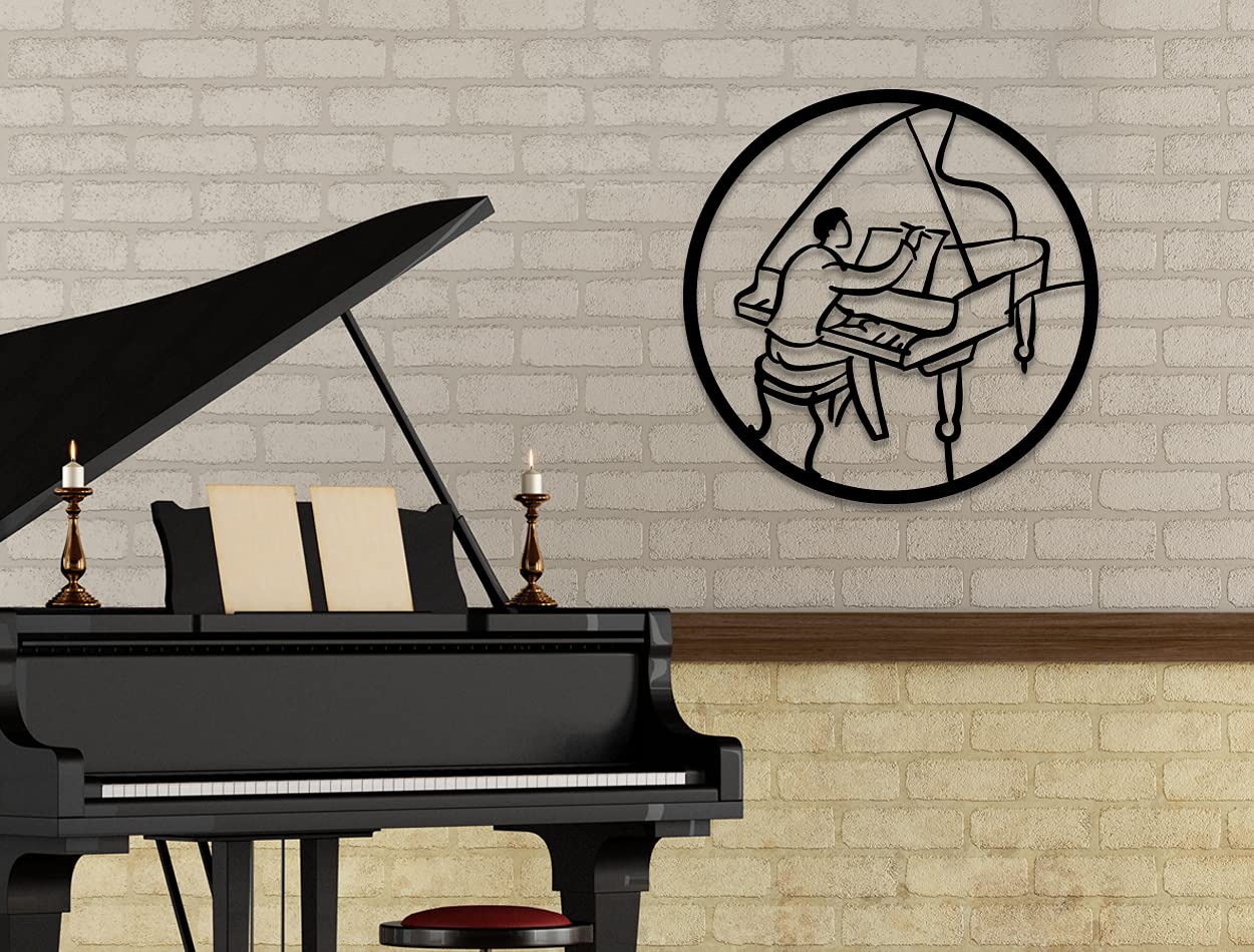 LaModaHome Black Metal Piano Wall Art Decor - Elegant Indoor & Outdoor Wall Hanging for Living Room, Bedroom, Kitchen, Bathroom - Perfect for Home, Office, and Wedding Decoration
