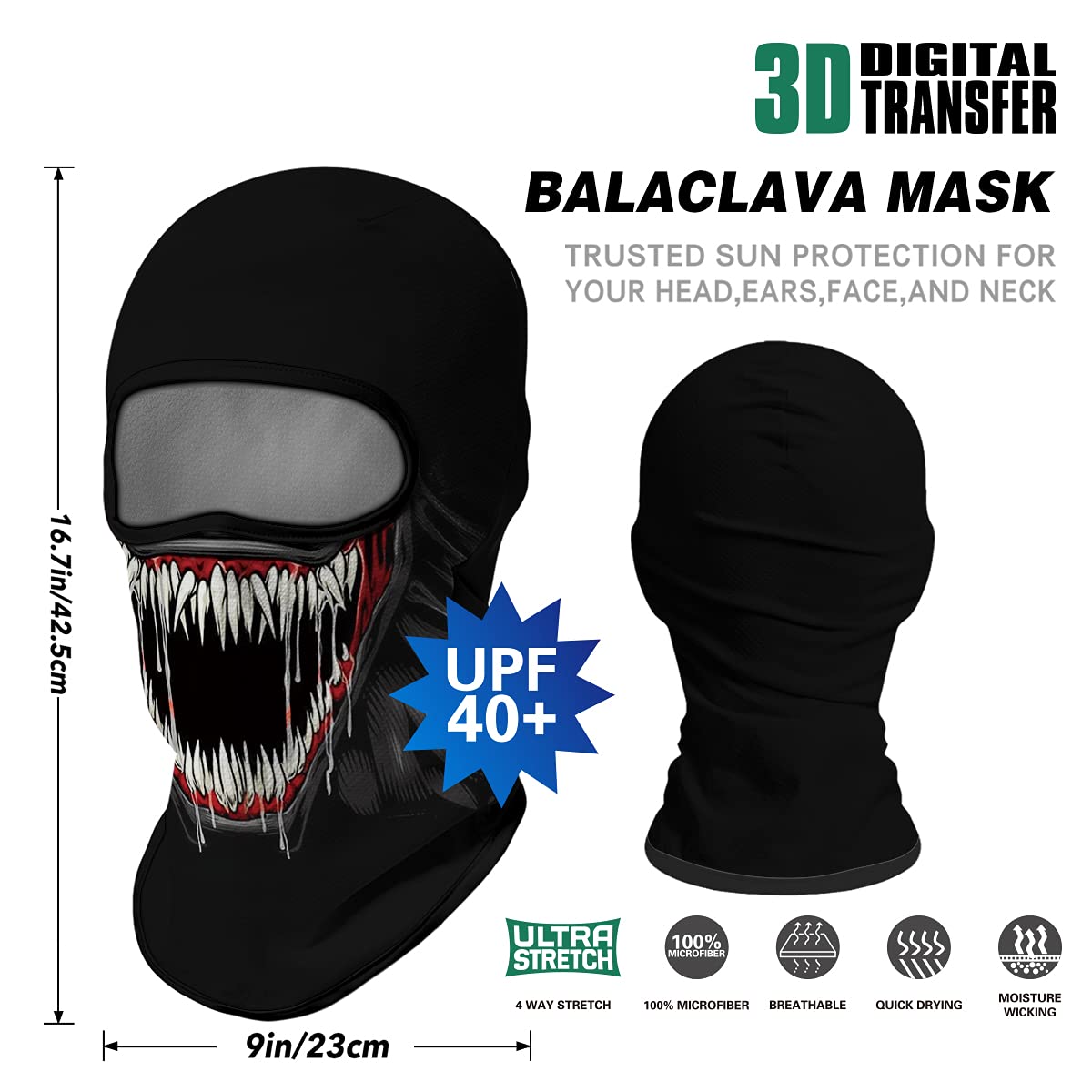 Venswell 3D Skull Balaclava Face Mask - Winter Ski Mask for Cycling, Motorcycle & Snow Sports - Halloween Costume Accessory - Warm Full Face Cover for Outdoor Activities & Cosplay