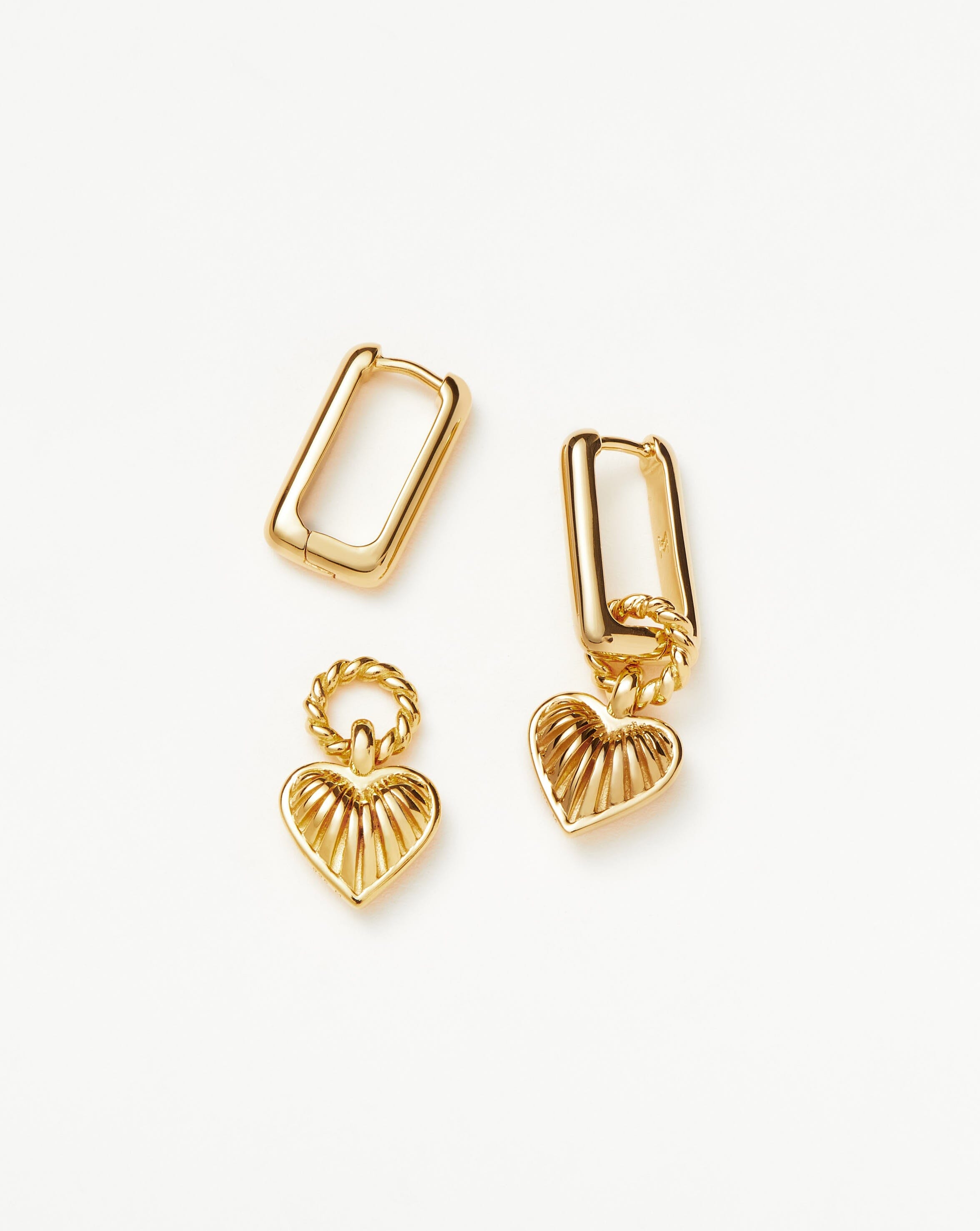 Ridge Heart Charm Earrings - 18k Gold Vermeil Hoop Earrings for Women | Valentine's Day Gift, Anniversary Present, Everyday Elegant Jewelry