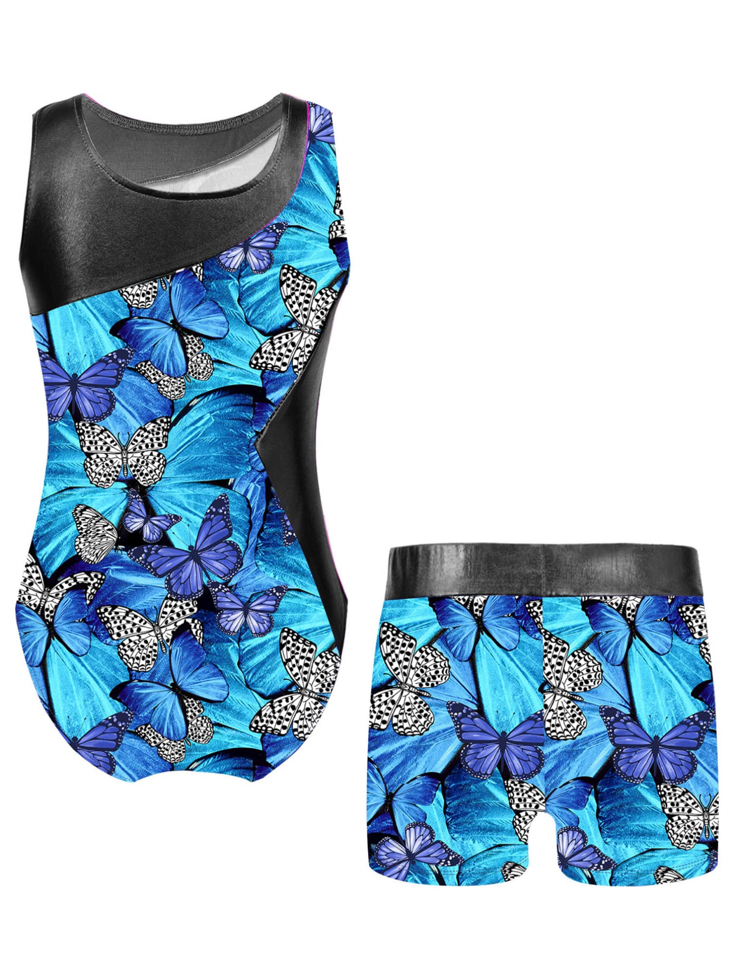 Girls Ballet Leotard - Gymnastics Dance Outfit with Workout Shorts for Kids - Perfect for Ballet Class, Gymnastics Practice & Dance Performances