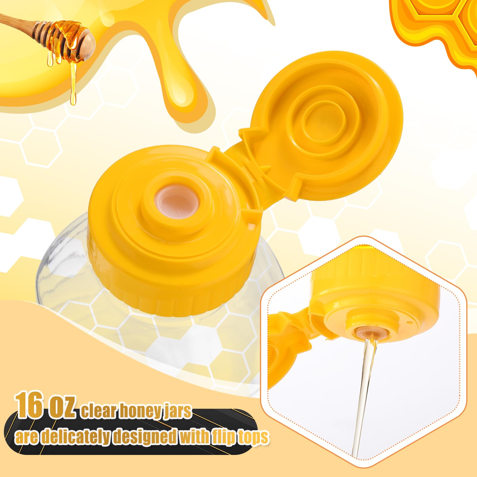 96 PCS Clear Plastic Honey Bottles 16 Oz with Lids - Empty Squeeze Bear Jars for Easy Honey Storage & Dispensing - Perfect for Home, Gifts, and DIY Projects