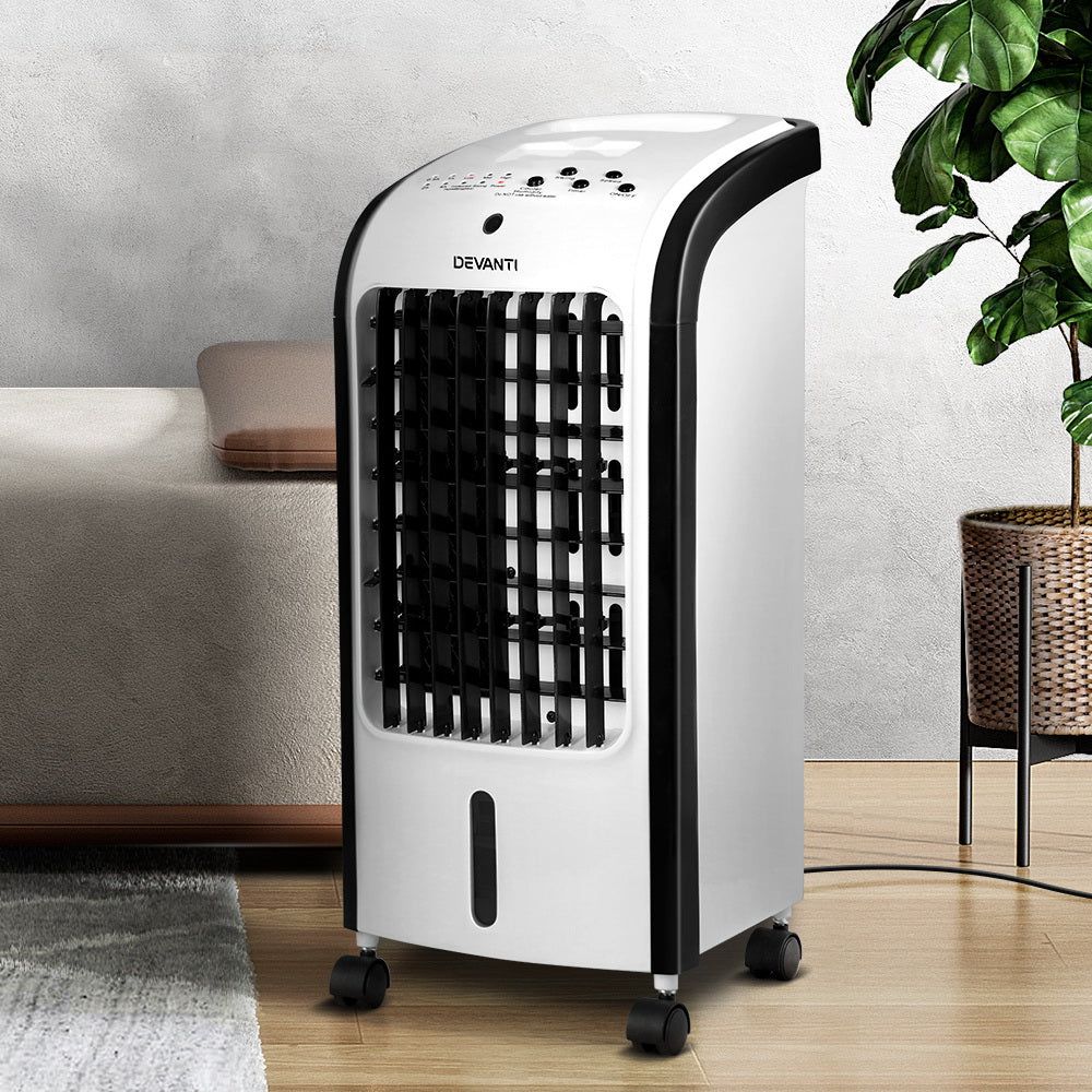 Devanti 4L Portable Evaporative Air Cooler with Humidifier - Personal Cooling Fan for Home, Office & Outdoor Use - Energy Efficient Air Conditioner Alternative for Summer