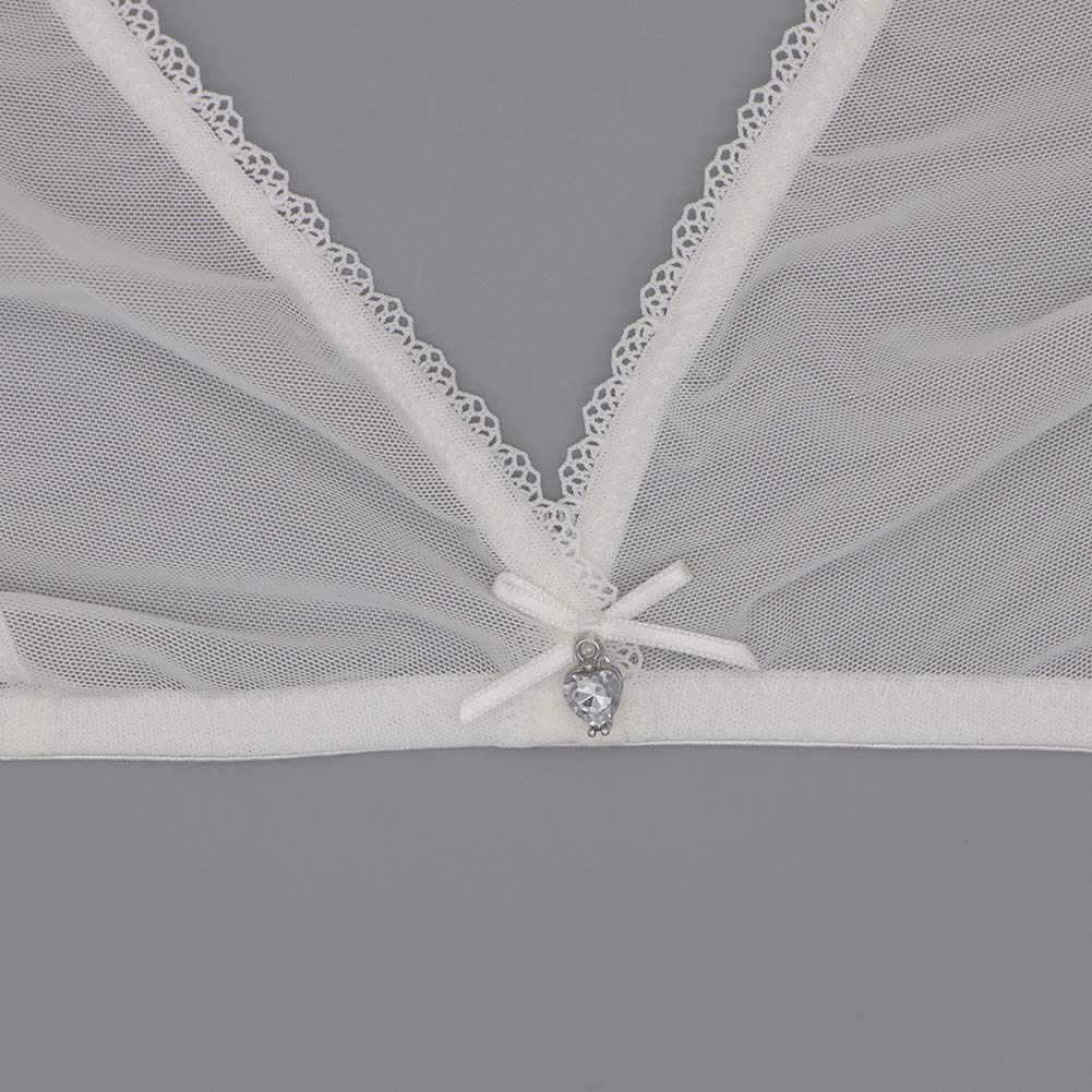 Sexy Sheer Unlined Bra & Panty Set with Garter Belt & Stockings - 4 Piece Transparent Lingerie for Sensual Nights & Special Occasions