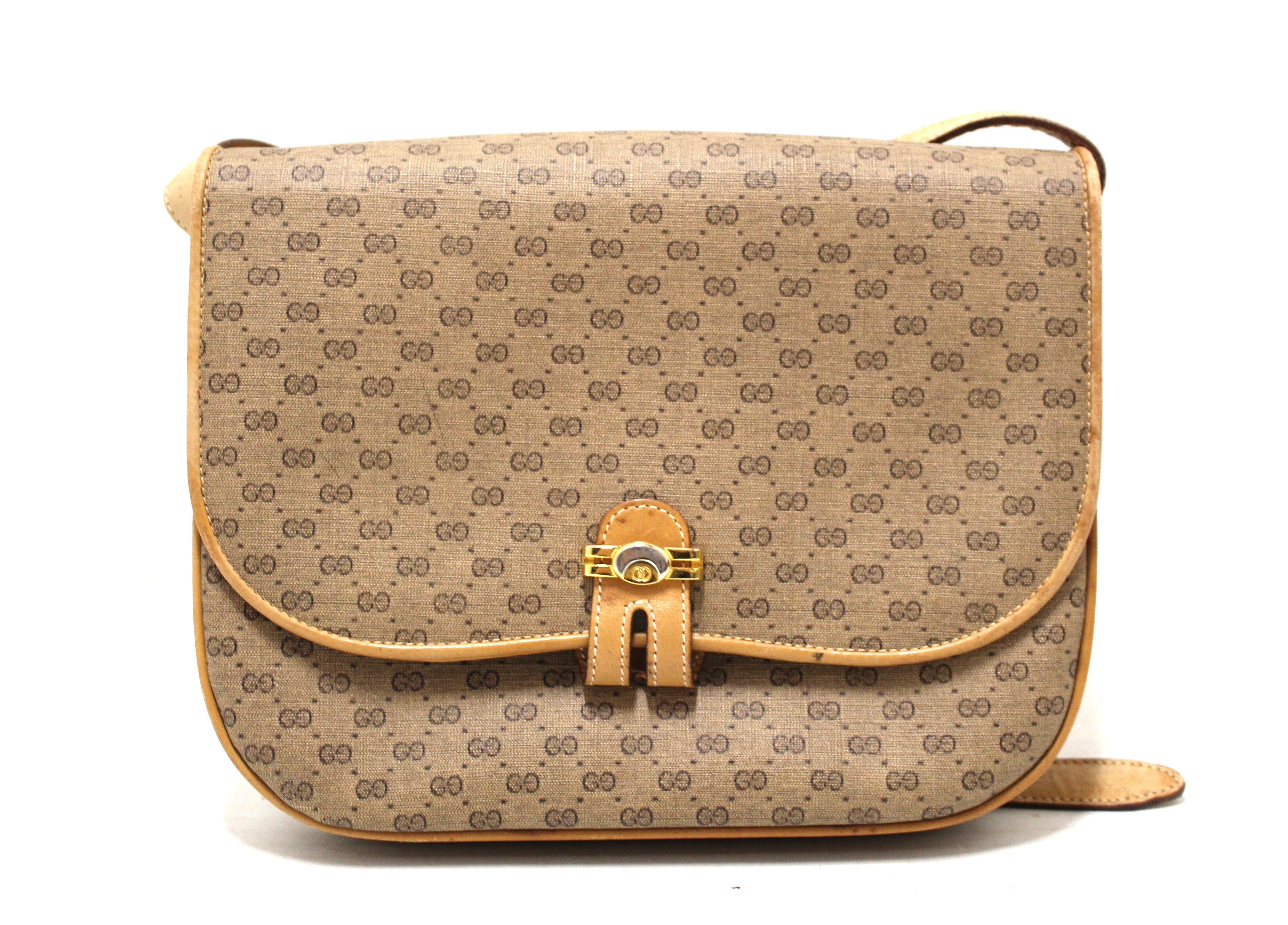 Authentic Gucci Vintage Brown GG Guccissima Canvas Crossbody Messenger Bag for Women - Luxury Designer Shoulder Bag for Daily Use, Travel & Work