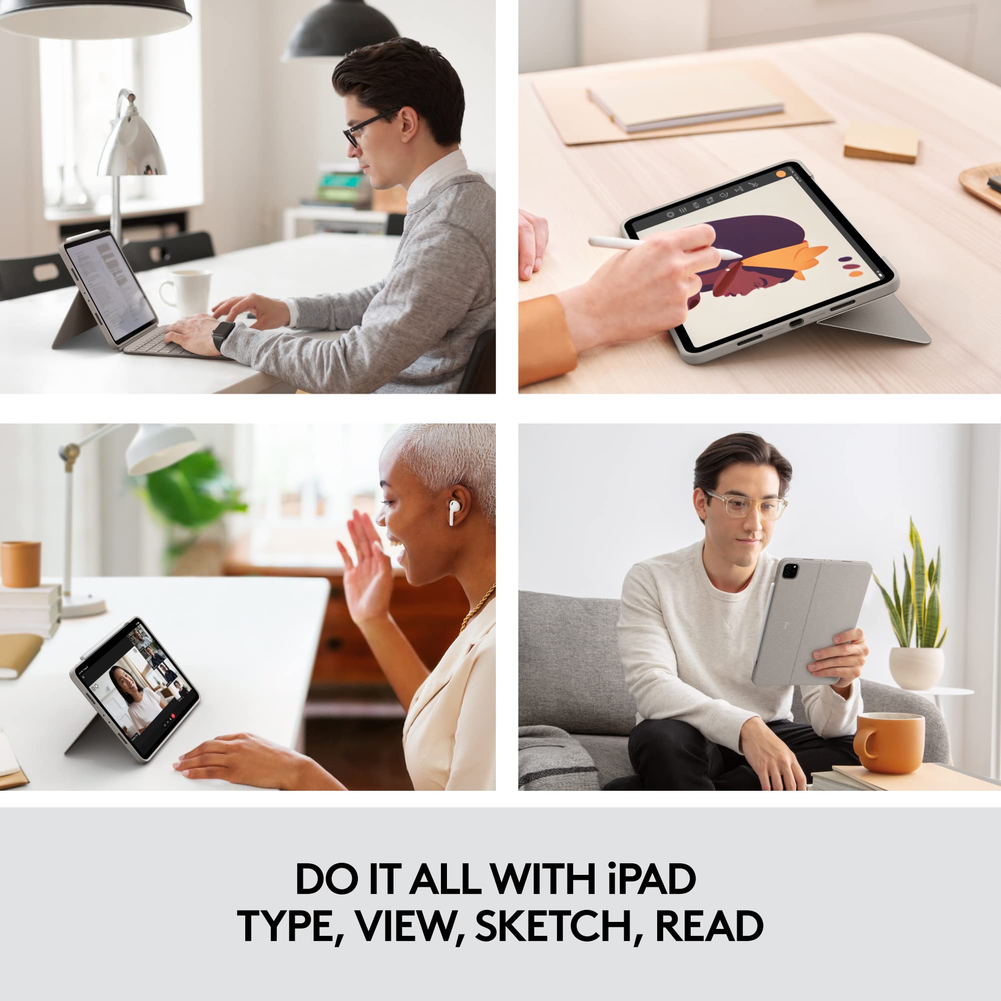 Logitech Combo Touch Keyboard Case for iPad Pro 11-inch (1st-4th Gen 2018-2022) - Detachable Backlit Keyboard with Multi-Touch Trackpad - Sand Color - US Layout - Perfect for Work, Study & Creative Projects
