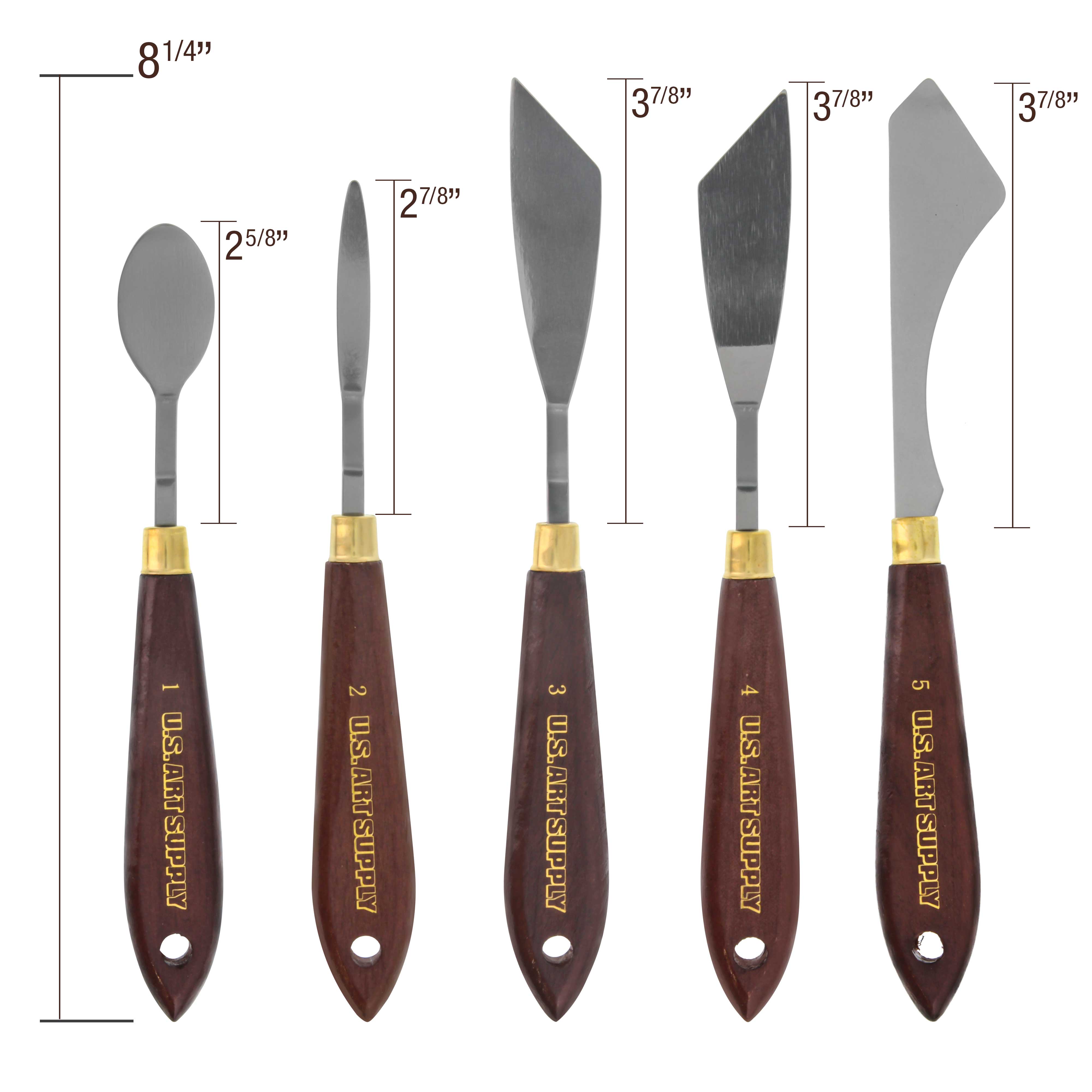 U.S. Art Supply 5-Piece Stainless Steel Artist Palette Knife Set with Wooden Handles - Perfect for Mixing, Spreading & Applying Oil & Acrylic Paints on Canvas - Ideal for Professional Artists & Painting Enthusiasts