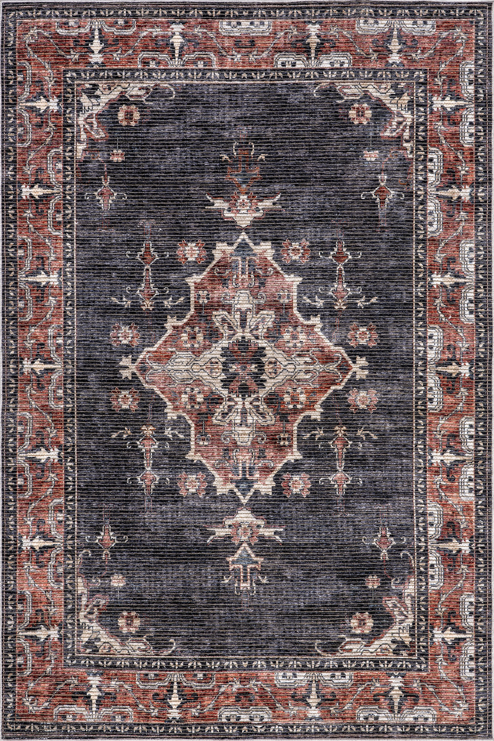 Wild Orchid Washable Rug - Charcoal | Non-Slip Indoor/Outdoor Floor Mat for Living Room, Bedroom, Patio