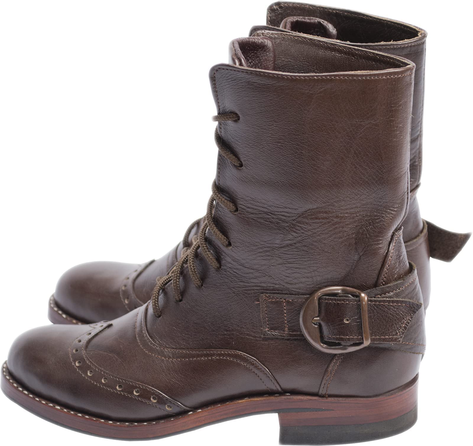 Women's Fashion Leather Lace-Up Ankle Boots with Brogue Design - Size 10.0 | Comfortable & Stylish for Office, Dating & Fall/Winter Outfits