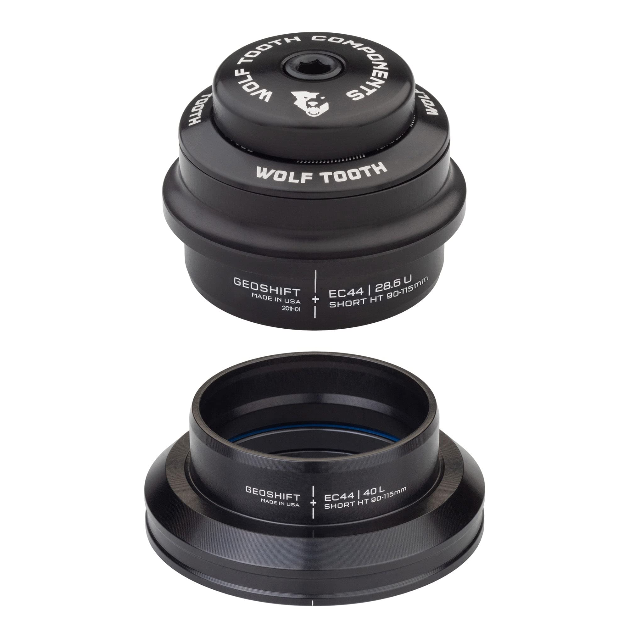 Wolf Tooth GeoShift Performance Angle Headset - ZS44/28.6 Upper & EC49/40 Lower - Short 90-115mm for MTB & Gravel Bikes - Improve Steering Precision on Technical Trails