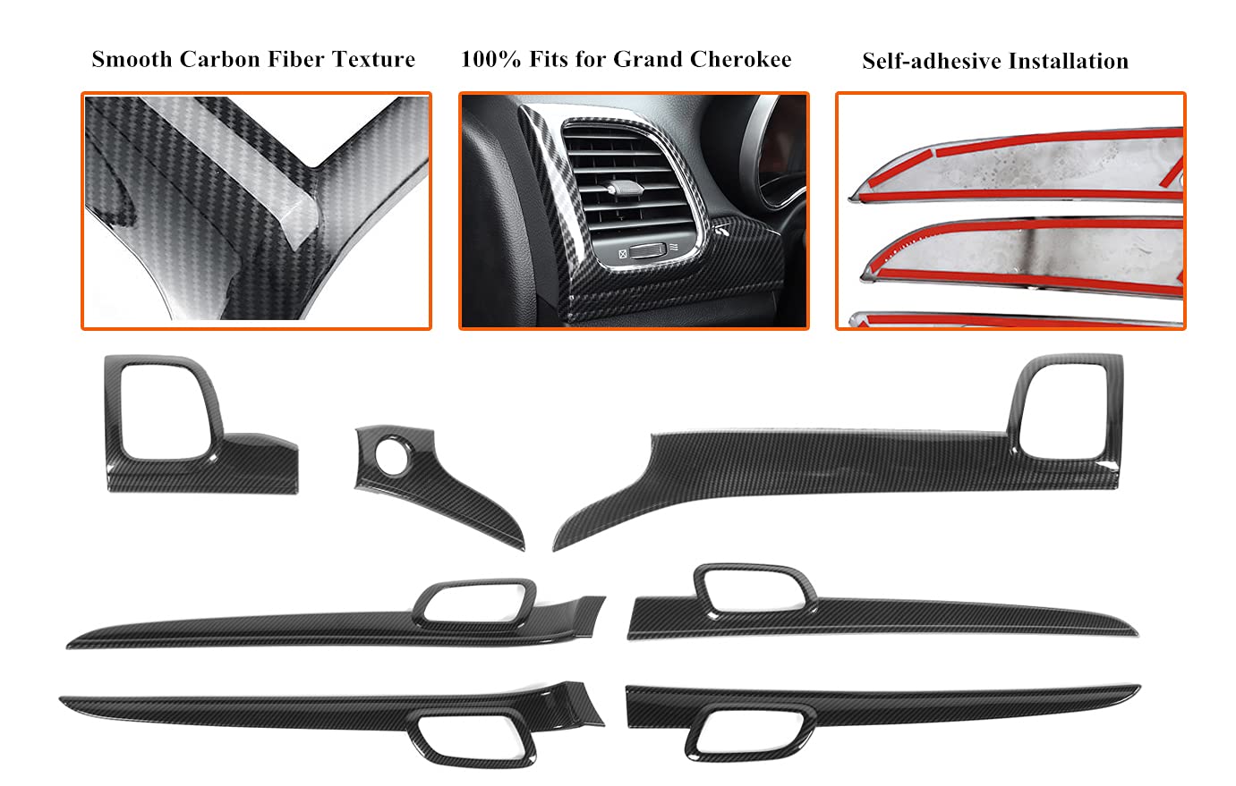Premium ABS Carbon Fiber Style Dashboard Panel Trim & Door Handle Covers for Jeep Grand Cherokee 2014-2021 - Interior Accessories Upgrade for Enhanced Style & Protection