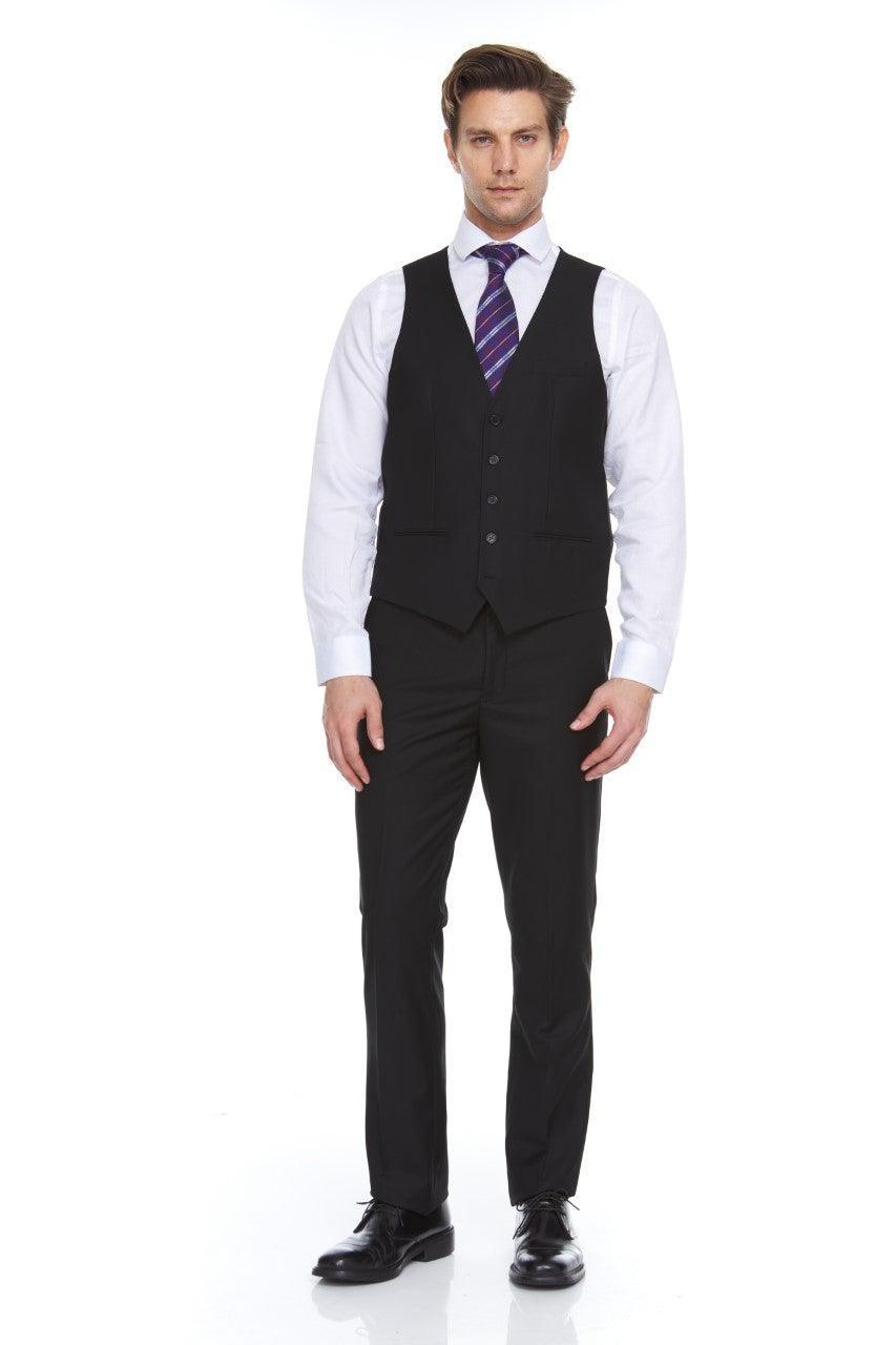 Ferera Collection Men's 3-Piece Modern Fit Suit - Solid Black Formal Wear for Business, Weddings & Special Occasions