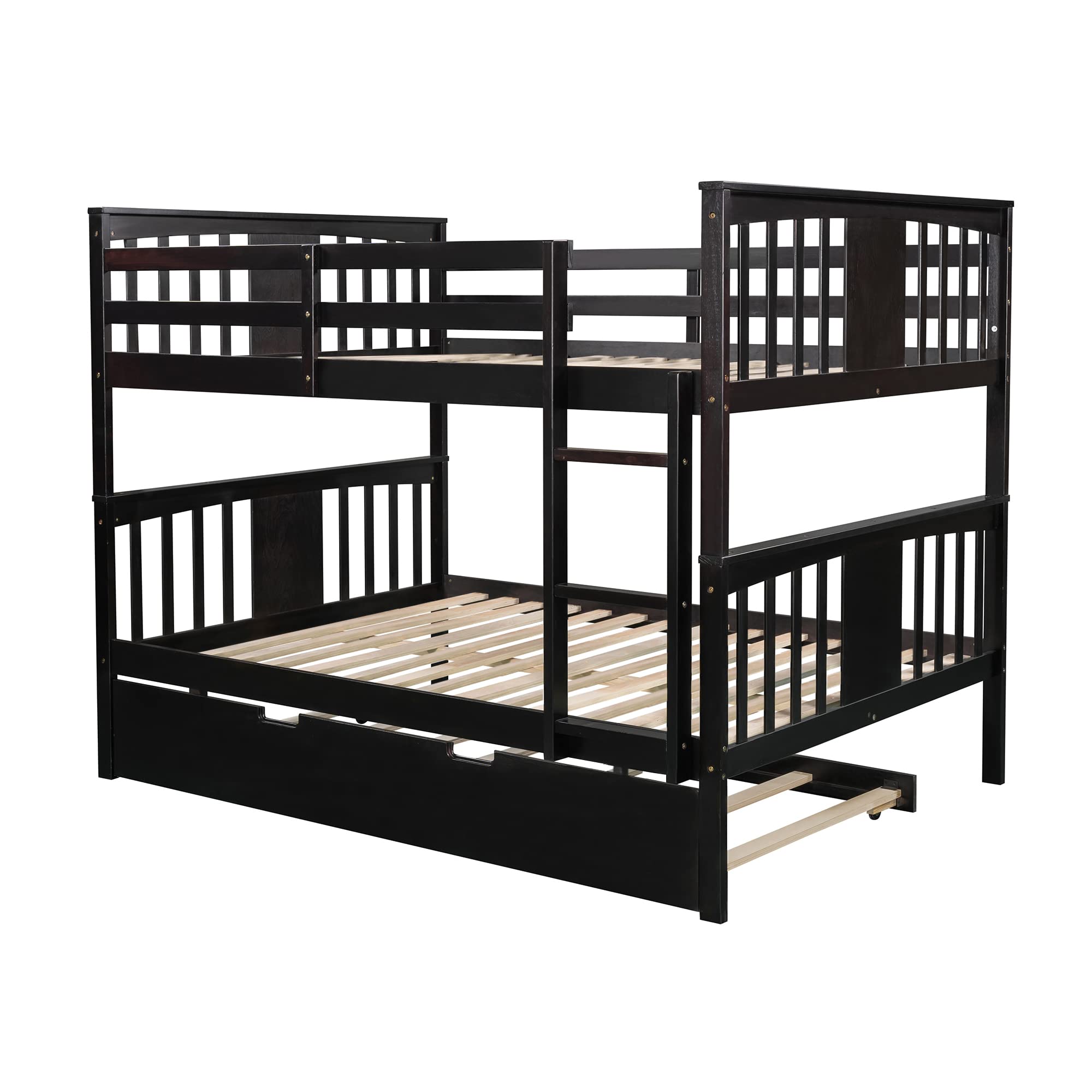 MERITLINE Full Over Full Bunk Bed with Twin Trundle & Ladder - Space Saving Wooden Bunk Bed for Kids & Teens - Gray Bedroom Furniture for Small Rooms, Guest Rooms & Vacation Homes