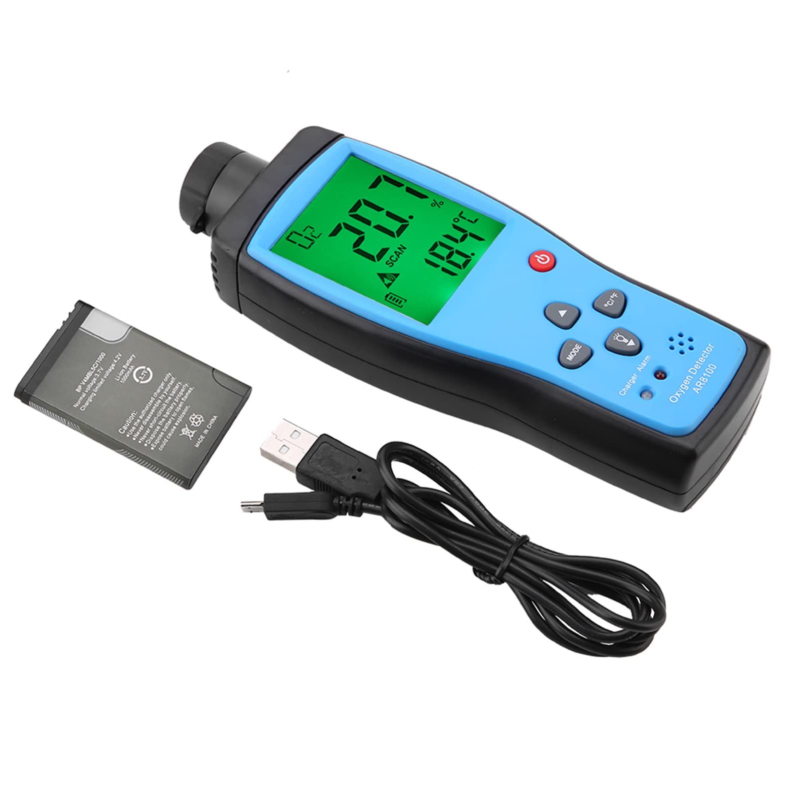 AR8100 Portable Oxygen Detector with Sound & Light Alarm - 100-240V Industrial Gas Leak Detector for Outdoor Safety, Mining, and Confined Space Work