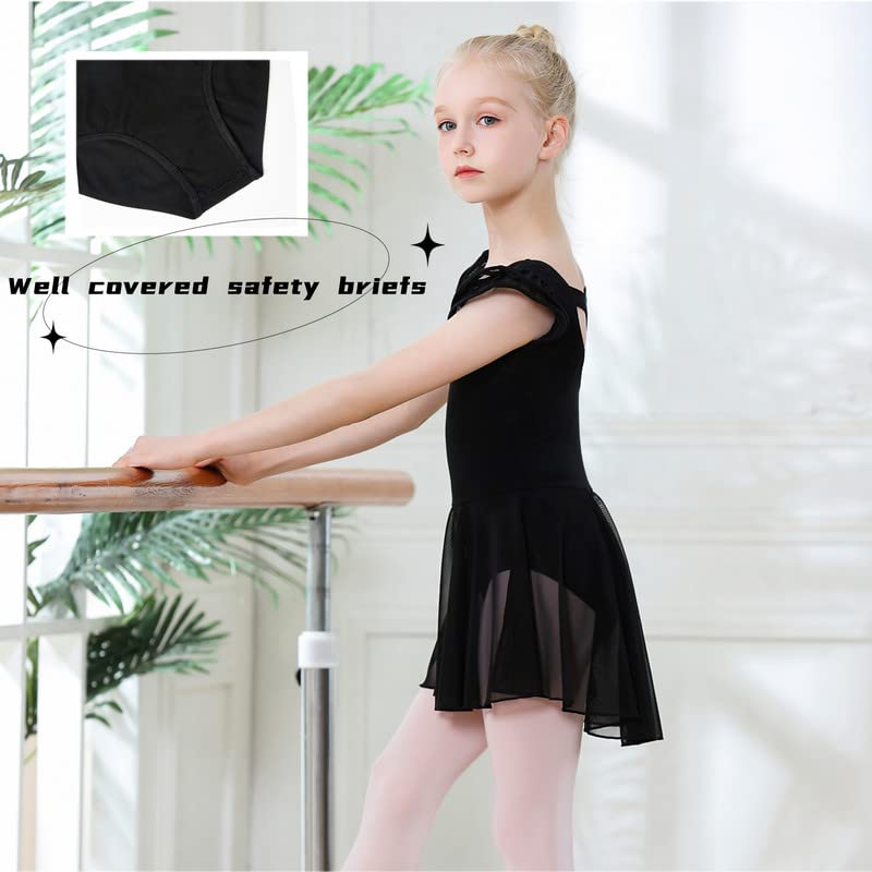 DIPUG Girls Ballet Leotard with Skirt - Toddler Dance Leotard with Flutter Sleeves & Criss Cross Back - Perfect for Ballet Class, Recitals & Dance Performances