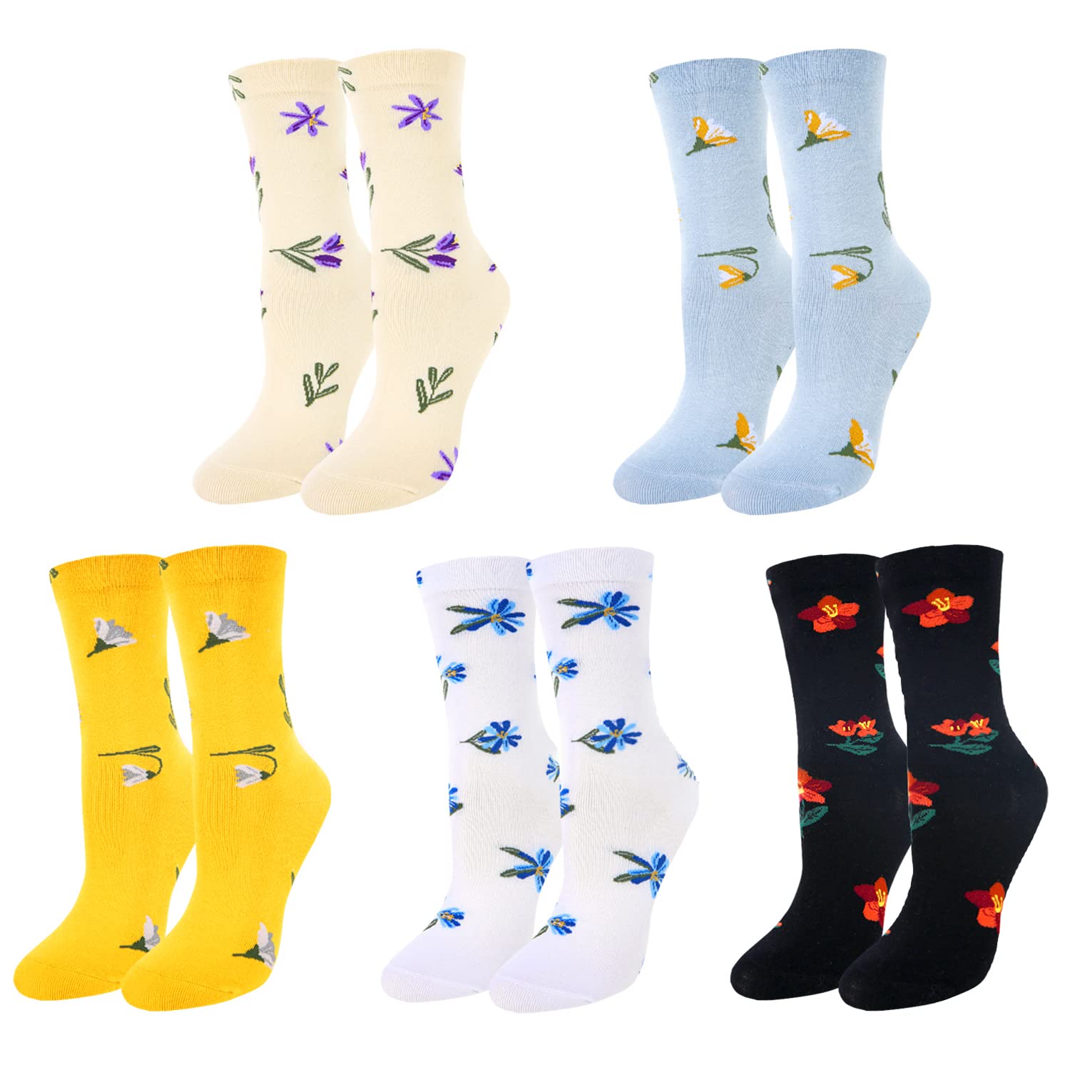 Funny Animal Crew Socks for Women - Cute Floral Cotton Socks for Casual Wear