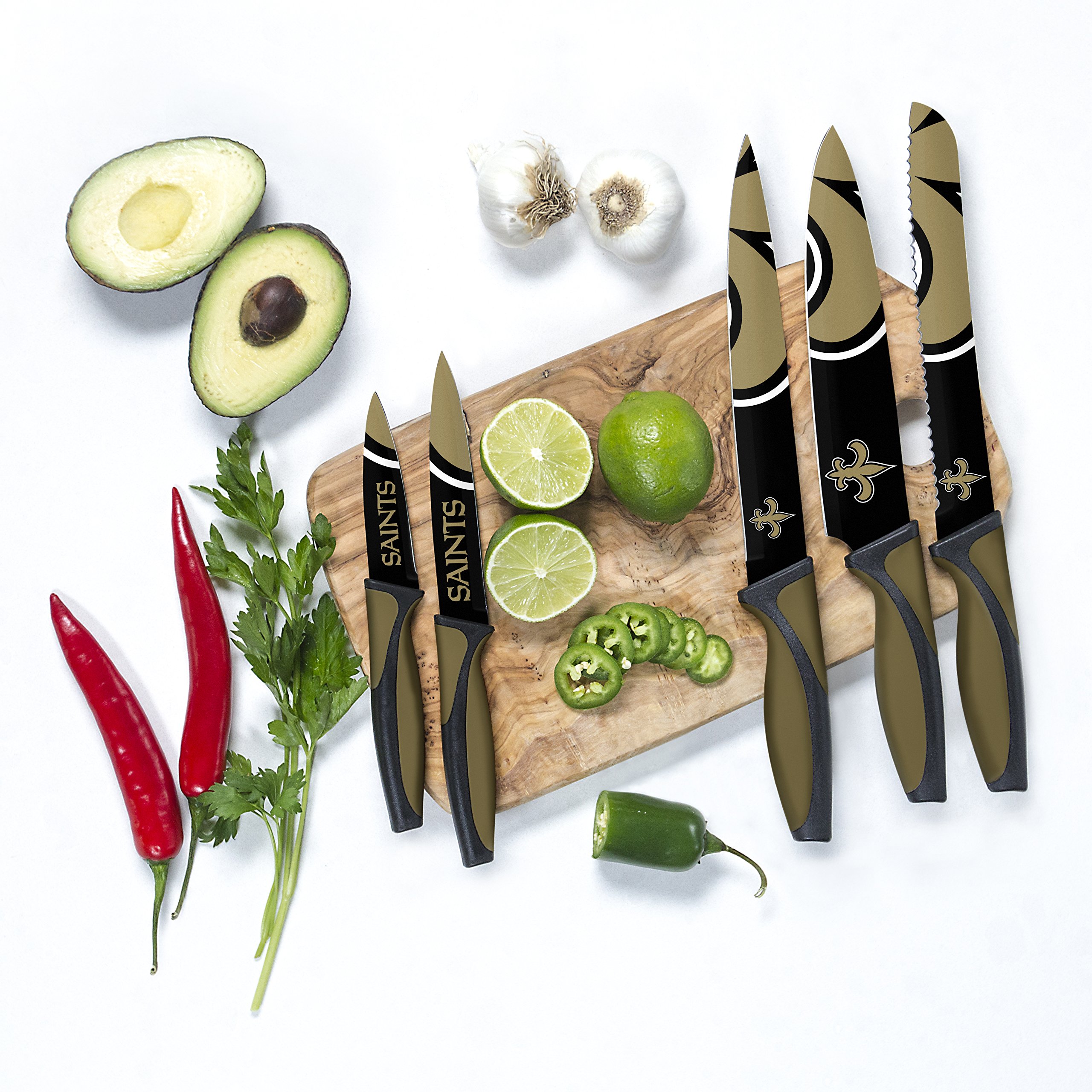 Premium NFL New Orleans Saints Themed Kitchen Knife Set - Stainless Steel Blades with Non-Slip Handles - Perfect for Saints Fans, Tailgating, Cooking & Game Day Entertaining