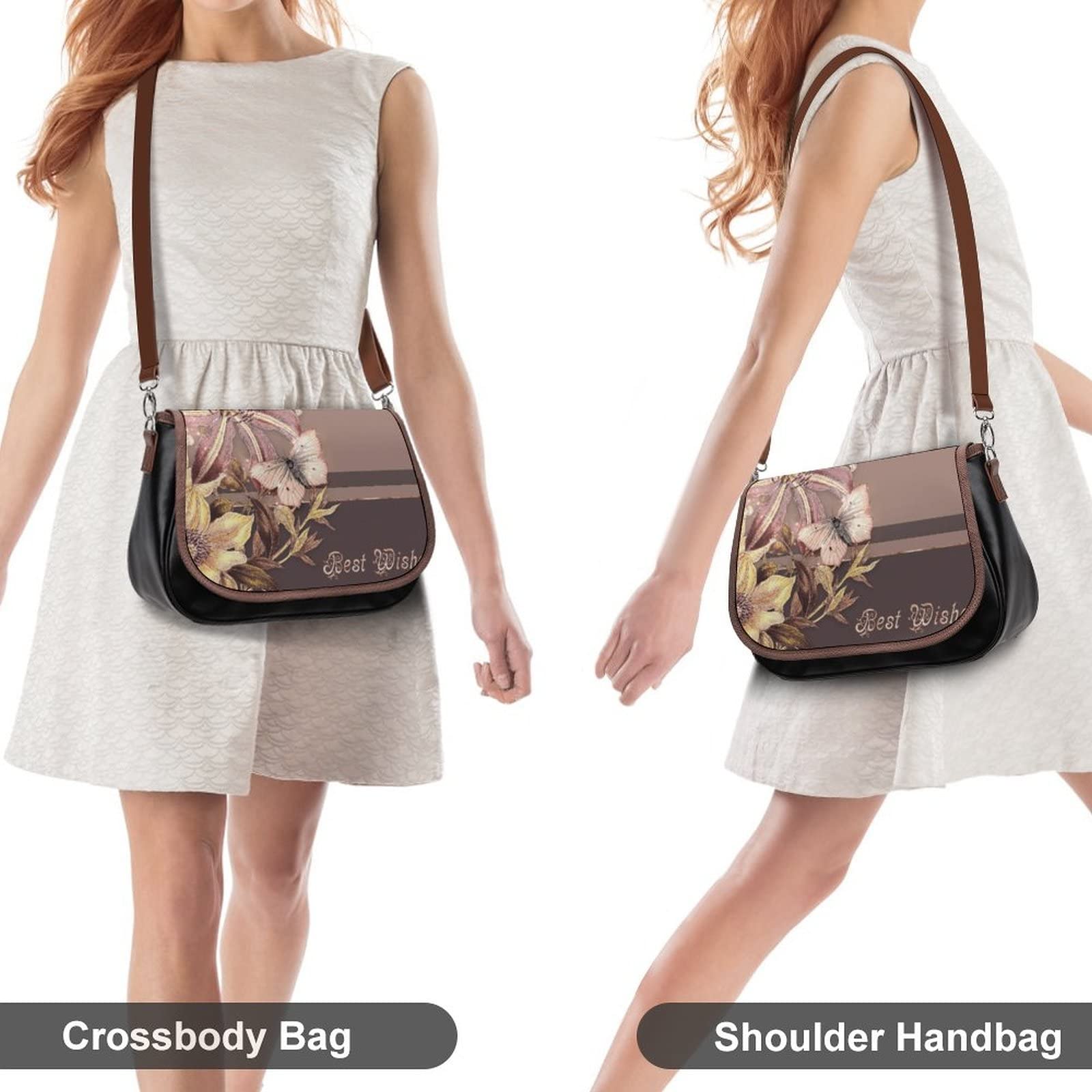 Women's Medium Crossbody Bag - Floral Printed Shoulder Messenger Purse - Stylish Designer Satchel for Everyday Use, Travel & Work