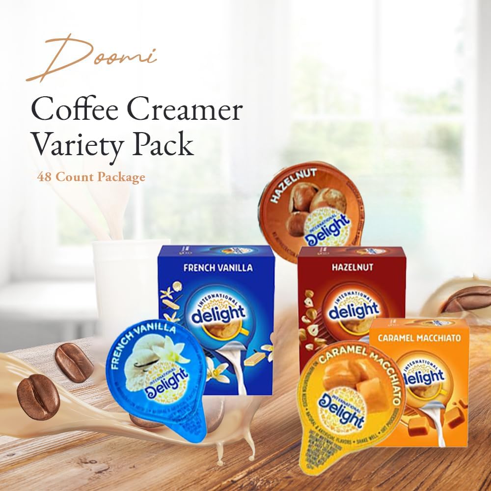 International Delight Non-Dairy Coffee Creamer Singles - 3 Flavor Variety Pack (48 Count) | Dairy-Free Liquid Creamer for Coffee, Tea & Hot Drinks | Perfect for Home, Office, Cafes & Gifts