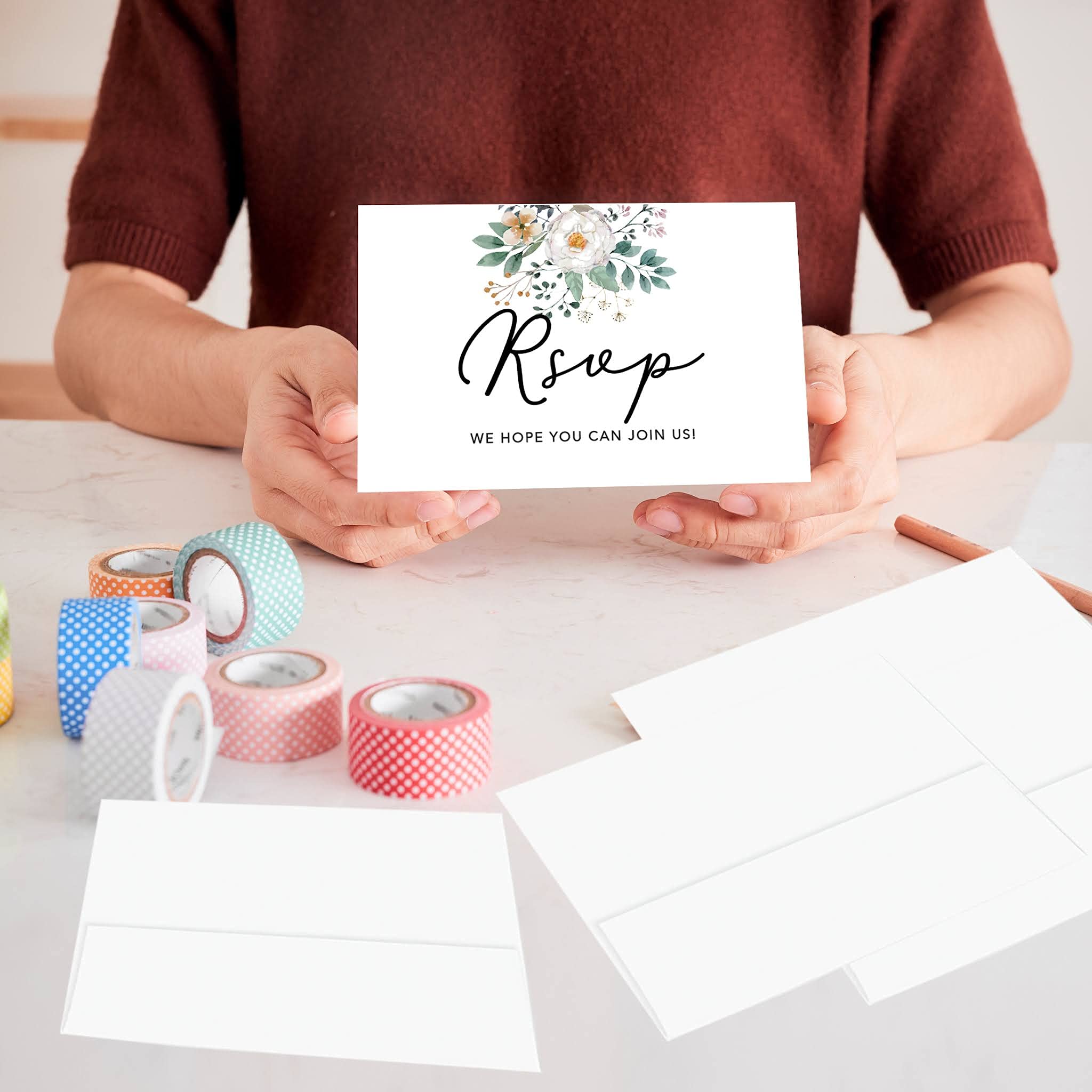 Personalized RSVP Postcards 56-Pack - Custom Wedding, Bridal Shower & Baby Shower Invitation Cards - Spring Floral Design on Premium Cardstock - 4x6 Inch Response Cards with Custom Date & Return Address - Perfect for Weddings, Birthdays & Special Events