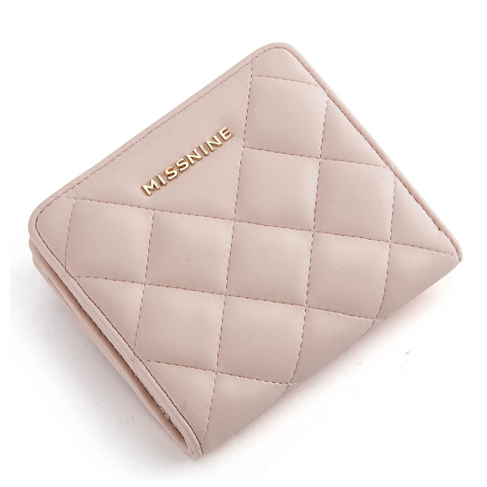 Missnine RFID Blocking Small Wallet for Women - Compact Pink Quilted Bifold Purse with ID Window & Coin Pocket | Perfect for Travel, Shopping & Everyday Use