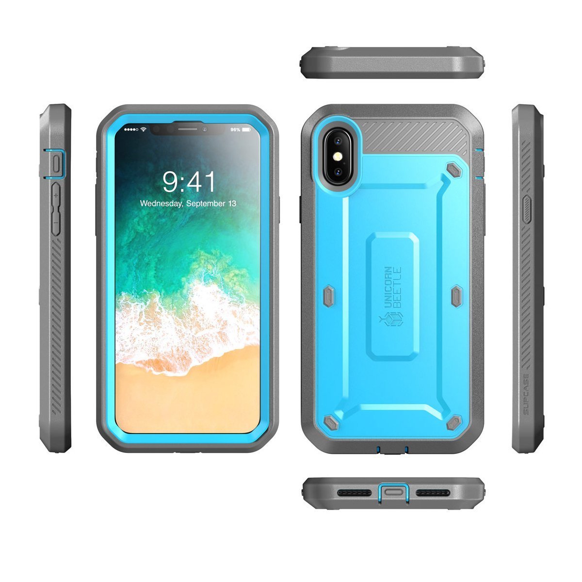 iPhone X / XS Unicorn Beetle Pro Rugged Holster Case - Heavy Duty Protection with Kickstand & Belt Clip - Perfect for Outdoor, Work & Extreme Sports (Blue)